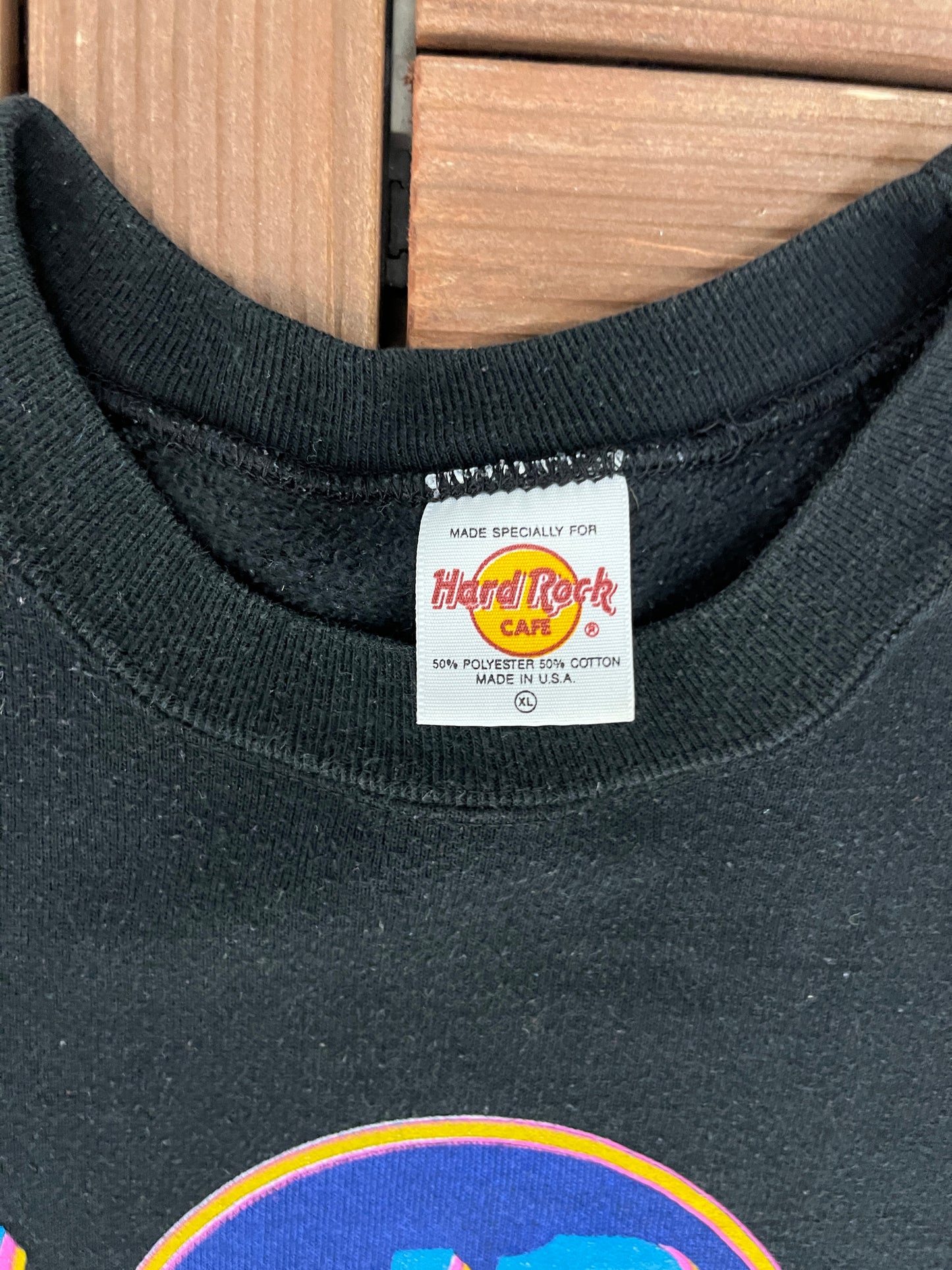 Hard Rock Cafe Maui Graphic Crewneck | Size X-Large | Vintage 1980s Promotional Black Sweater |