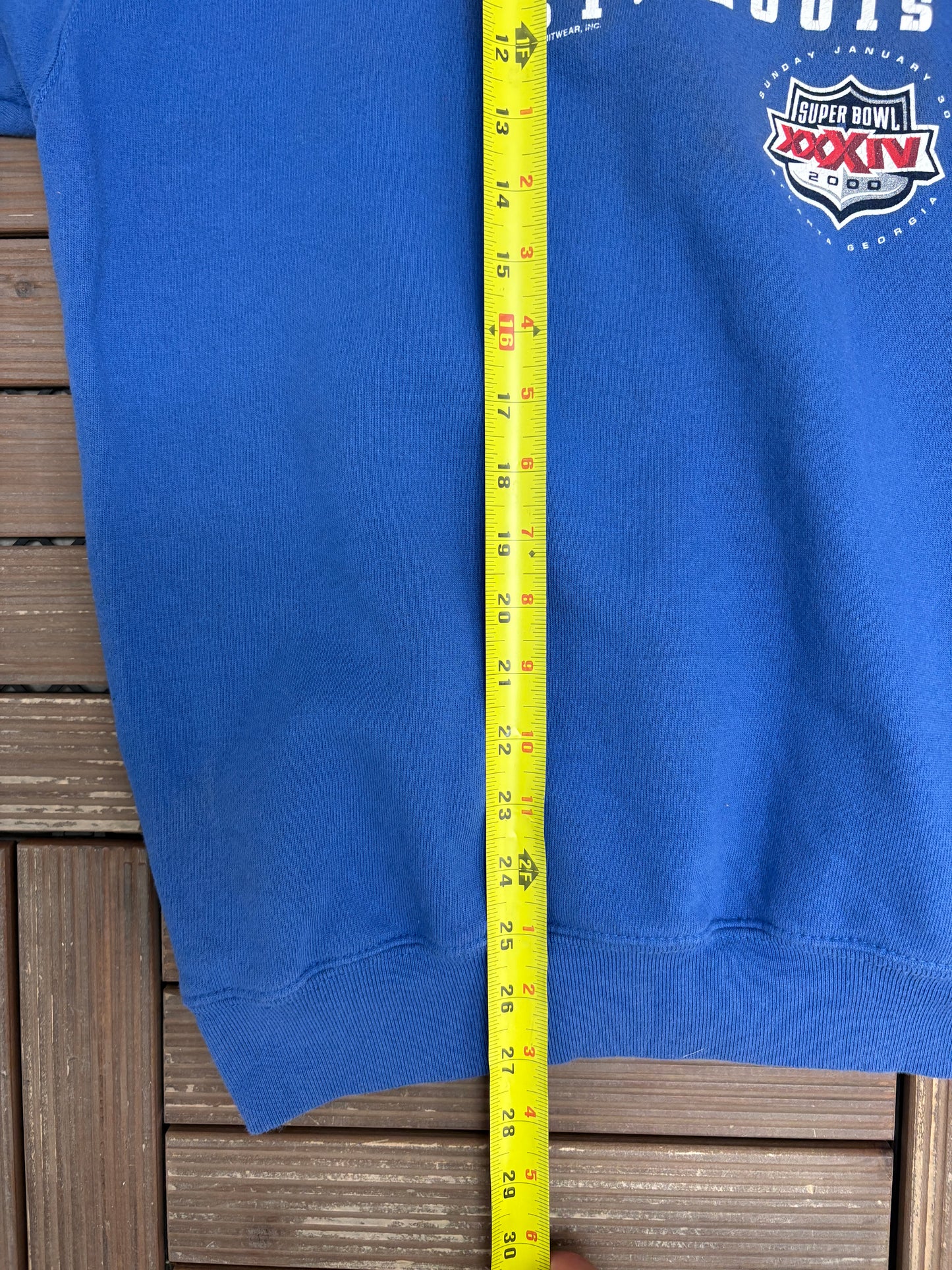 St. Louis Rams Super Bowl XXXIV Champions Graphic Crewneck | Size X-Large | Vintage 2000s NFL Football Blue Sweater |
