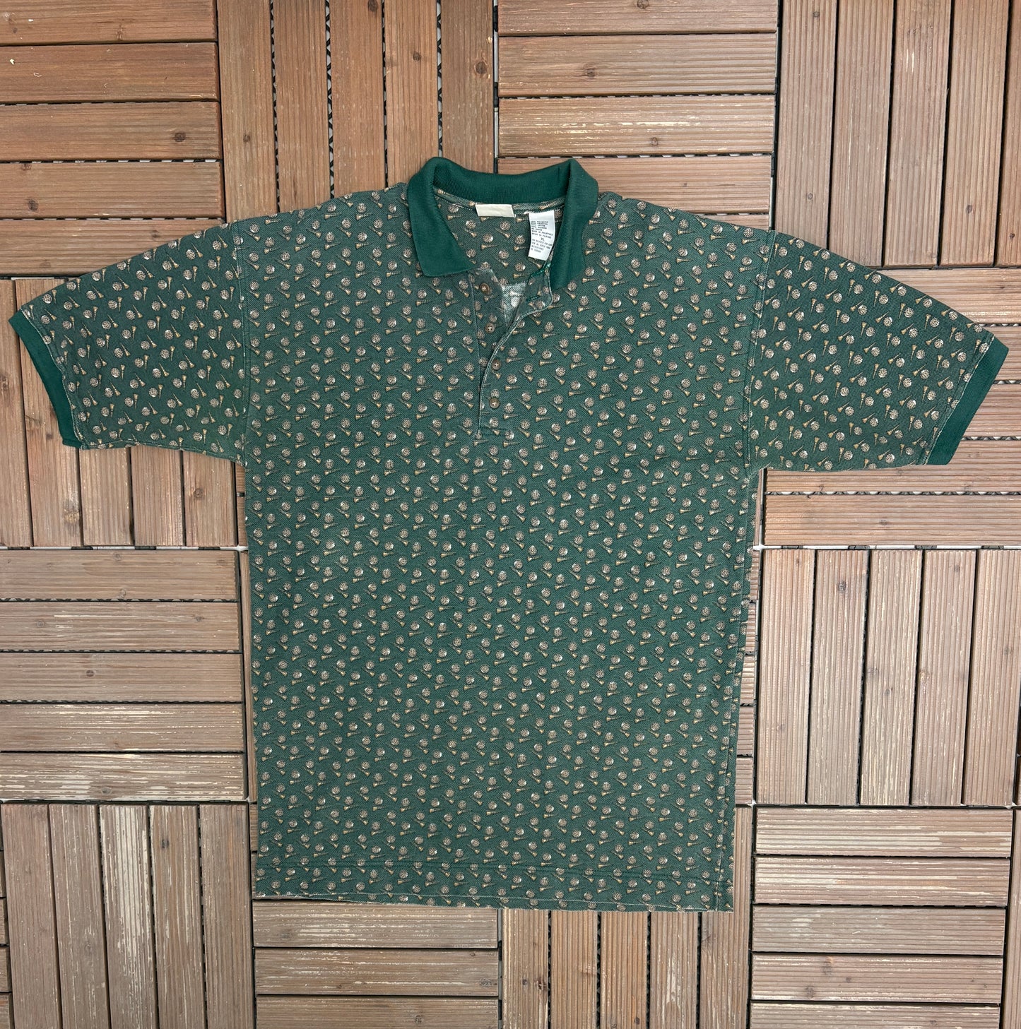 Bugle Boy Company Golf All Over Print Shirt | Size X-Large | Vintage 2000s Green Collared T-Shirt |