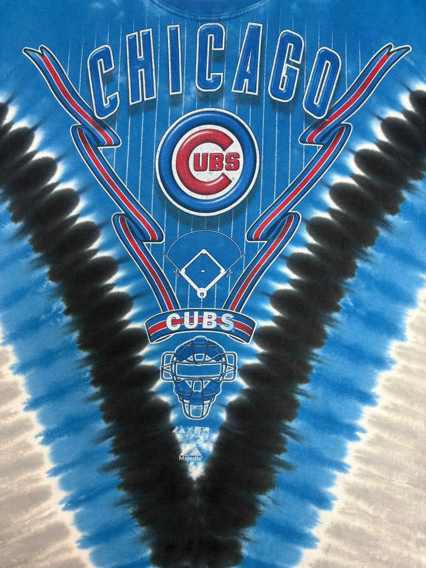 Chicago Cubs Graphic Tee | Size X-Large | Vintage 2000s MLB Baseball Tie Dye Blue T-Shirt |