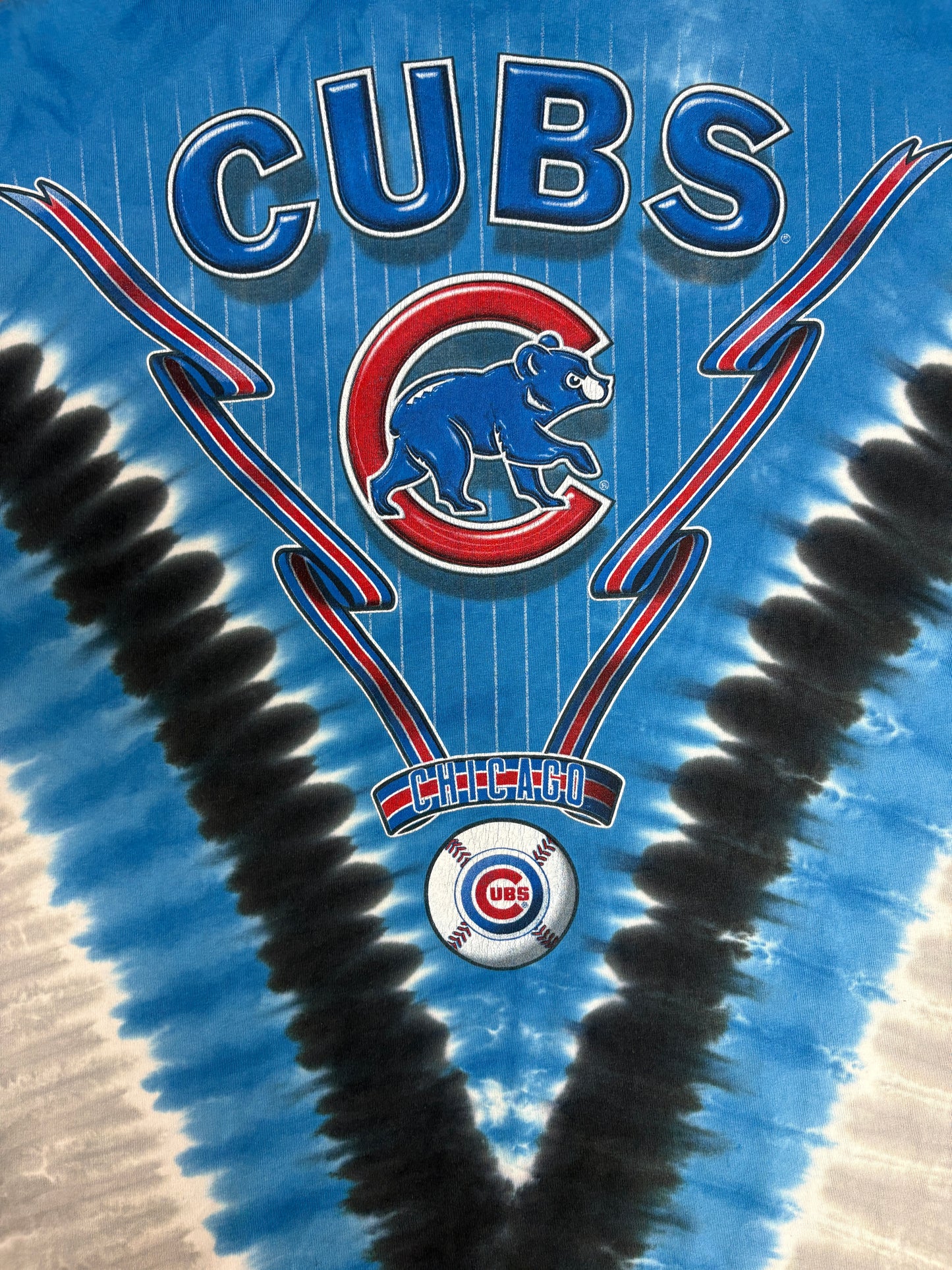 Chicago Cubs Graphic Tee | Size X-Large | Vintage 2000s MLB Baseball Tie Dye Blue T-Shirt |