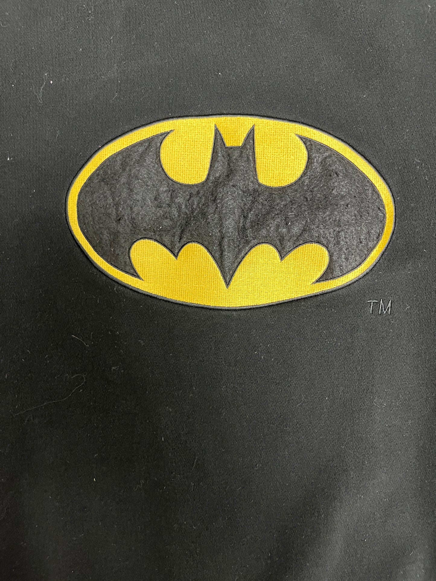 Batman Stitched Graphic Crewneck | Size Small | Vintage 1990s Promotional Black Sweater |