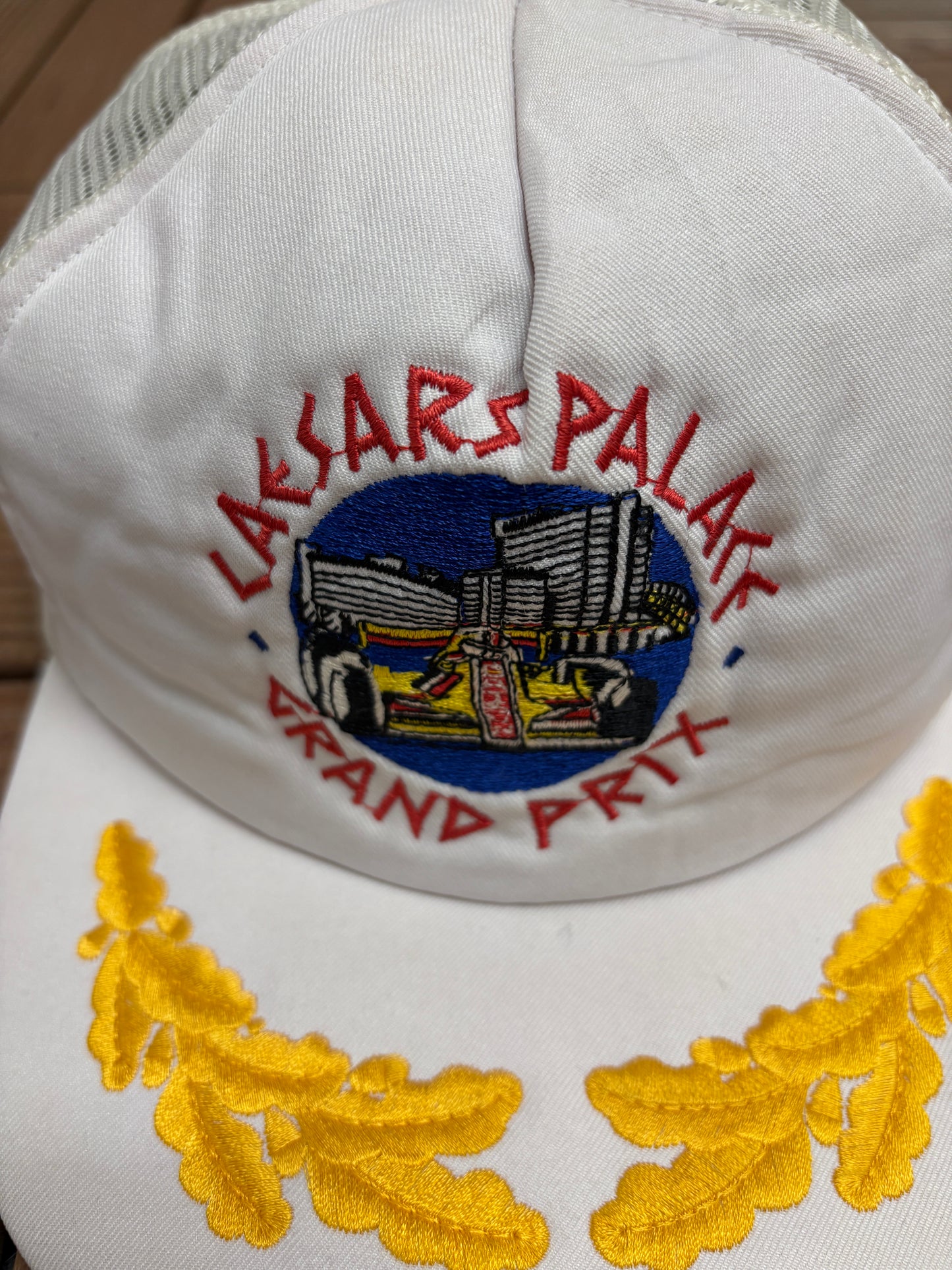 Caesars Palace Grand Prix Graphic Hat | Snap Back | Vintage 1980s F1 Racing White Cap |