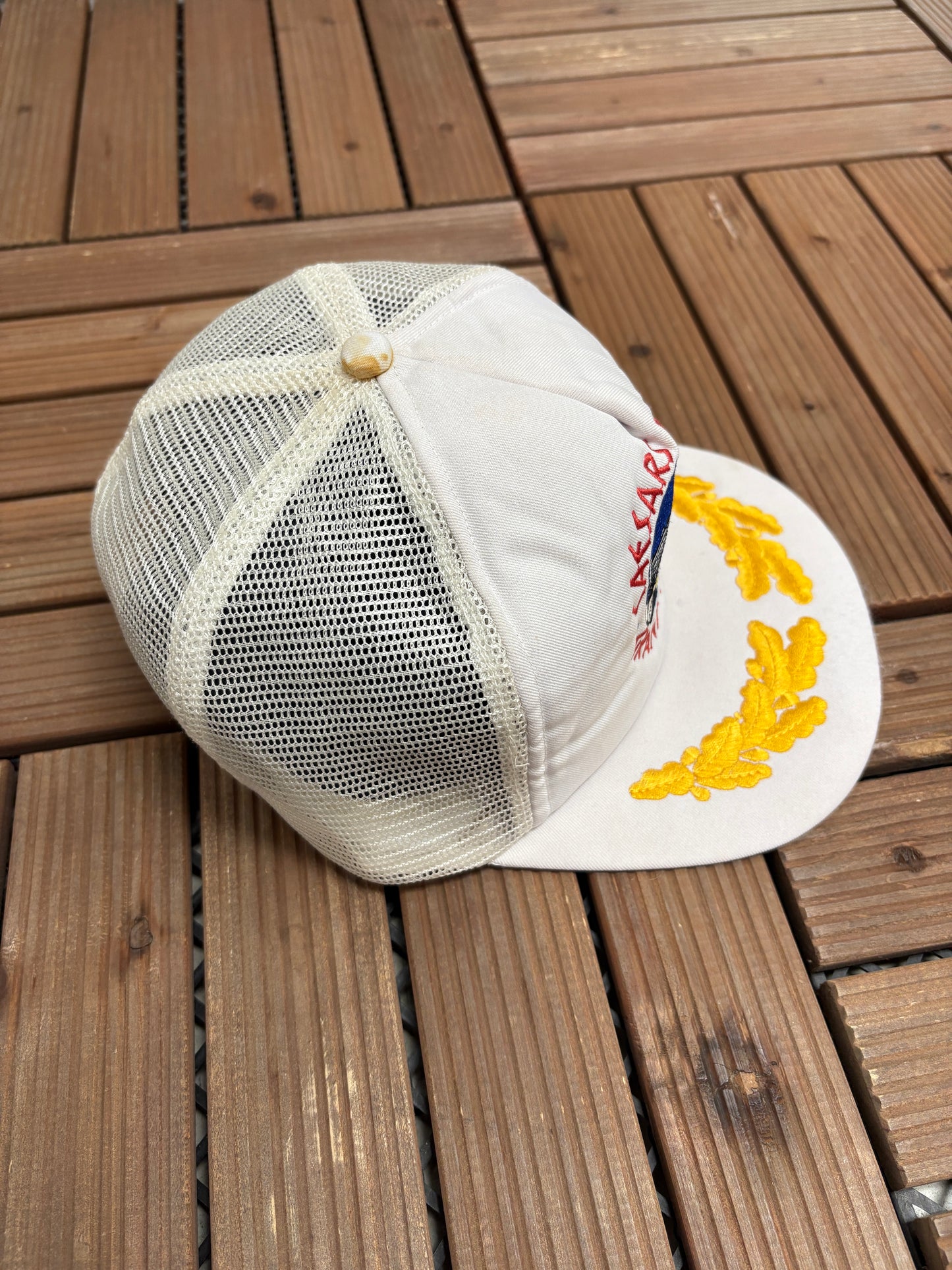 Caesars Palace Grand Prix Graphic Hat | Snap Back | Vintage 1980s F1 Racing White Cap |