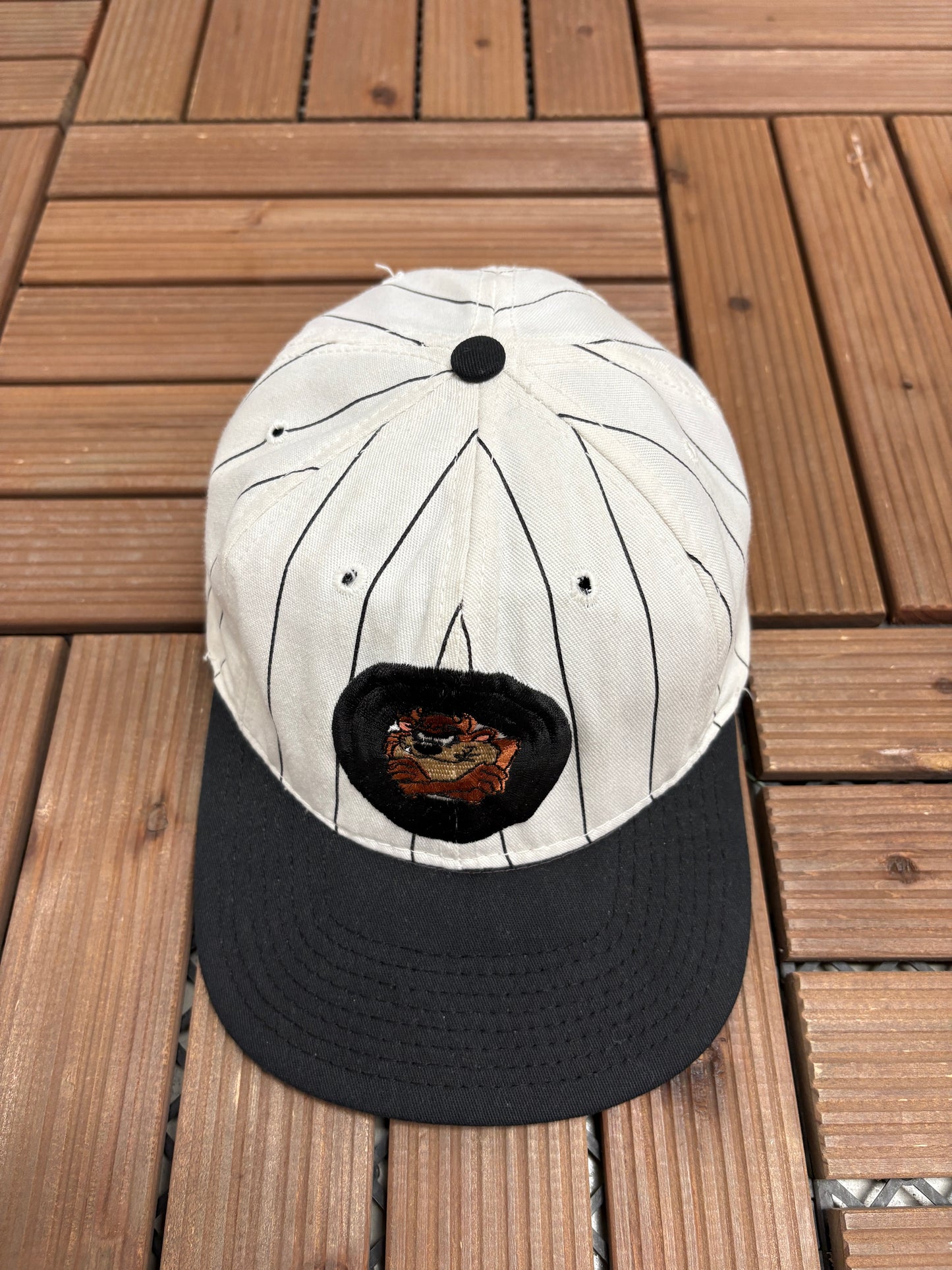 Taz Stitched Graphic Hat | Snap Back | Vintage 1990s Cartoon Pinstripe Cap |