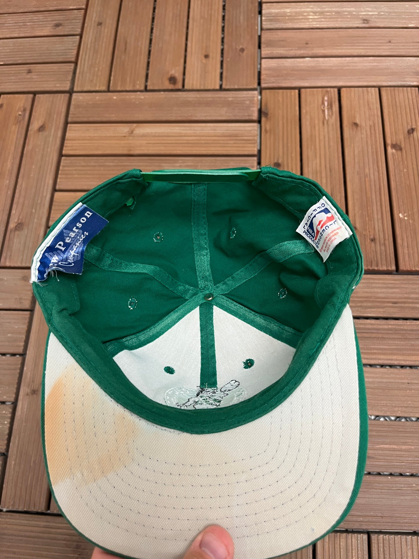 Boston Celtics Graphic Hat | Snap Back | Vintage 1990s NBA Basketball Green Cap |