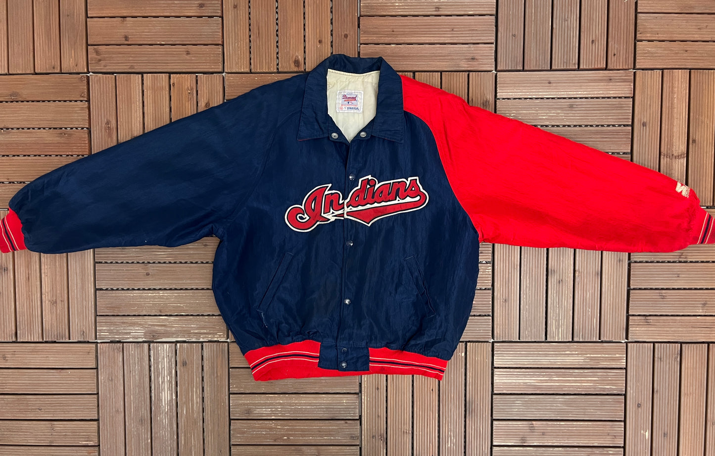 Cleveland Indians Stitched Jacket | Size Medium | Vintage 1990s MLB Baseball Blue Starter Jacket |