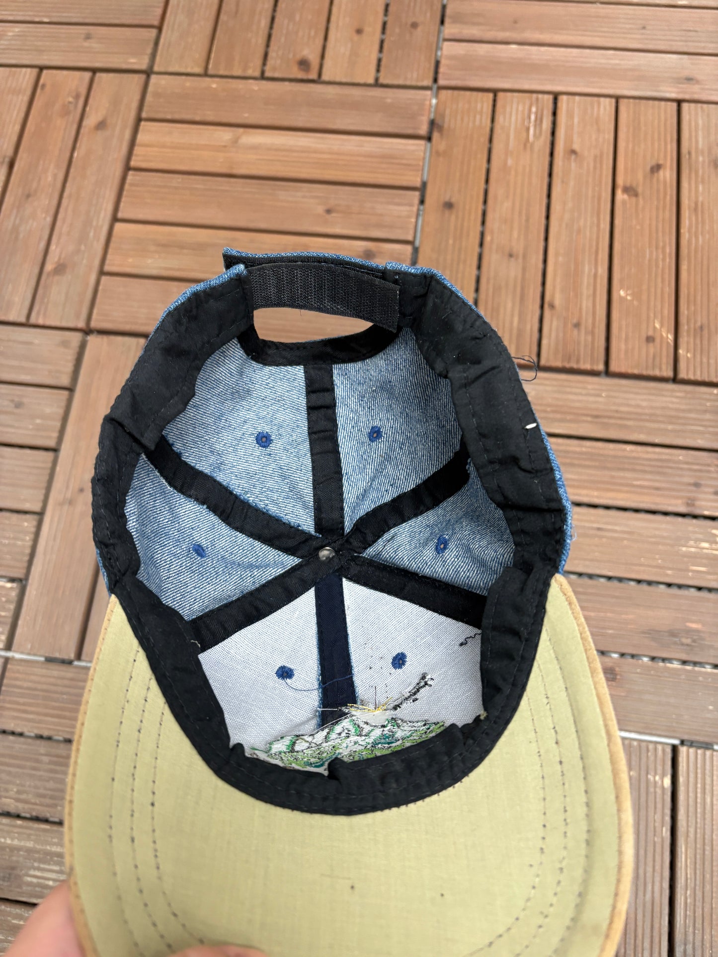 Machu Picchu, Peru Embroidered Graphic Hat | Strap Back | Vintage 2000s Tourist Denim Cap |