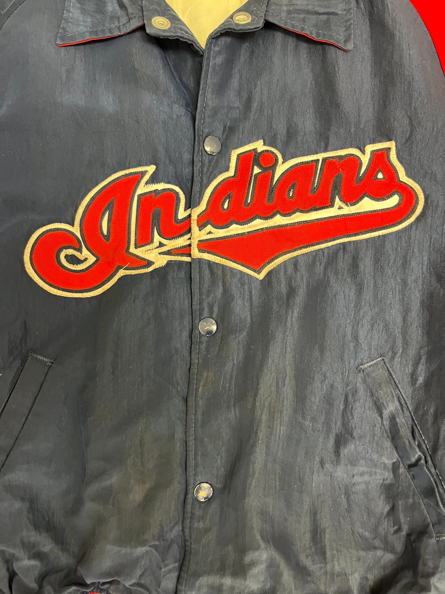 Cleveland Indians Stitched Jacket | Size Medium | Vintage 1990s MLB Baseball Blue Starter Jacket |