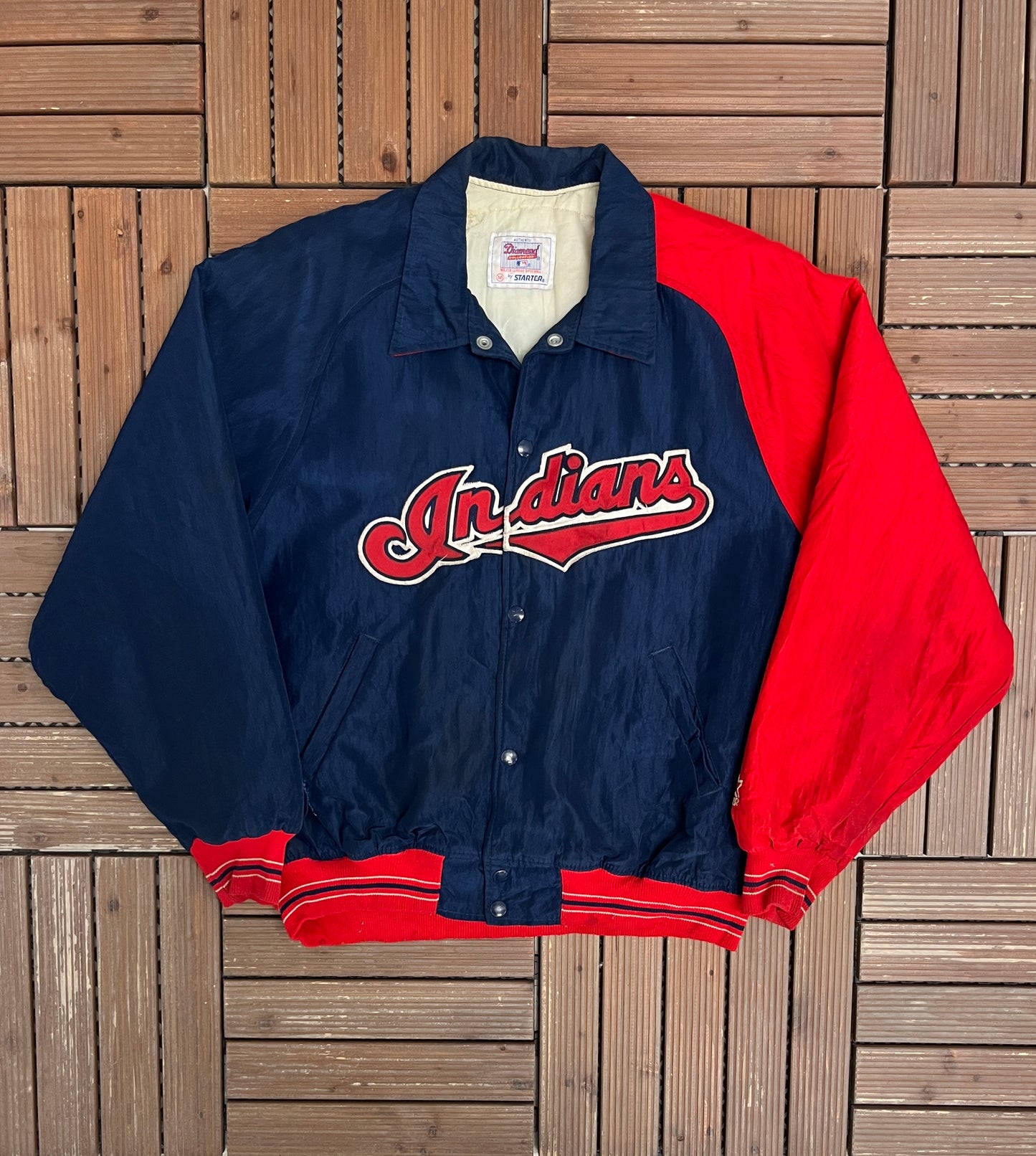 Cleveland Indians Stitched Jacket | Size Medium | Vintage 1990s MLB Baseball Blue Starter Jacket |