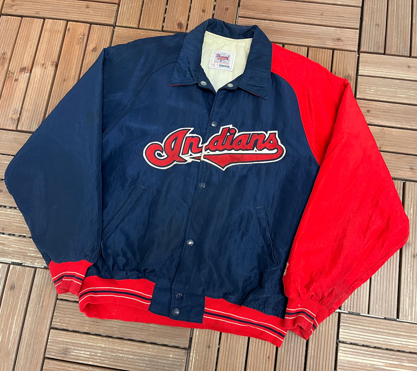 Cleveland Indians Stitched Jacket | Size Medium | Vintage 1990s MLB Baseball Blue Starter Jacket |