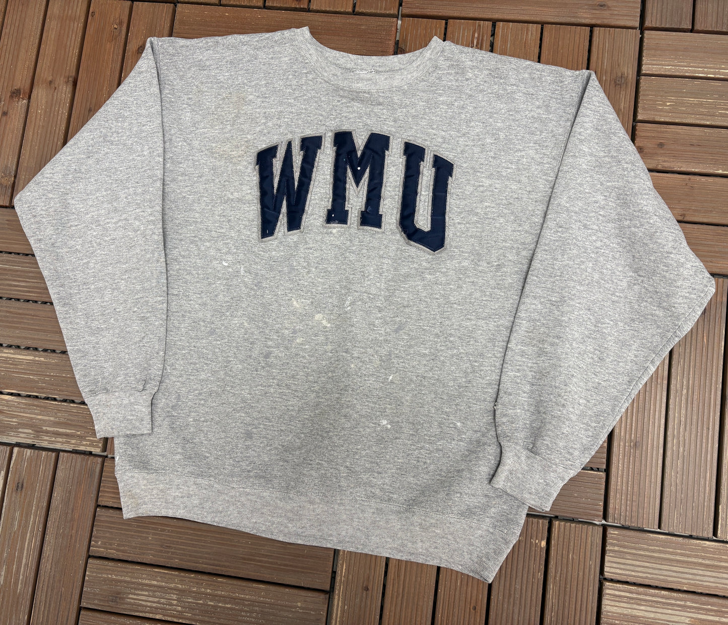 Western Michigan University Broncos Stitched Graphic Crewneck | Size Medium | Vintage 2000s College Grey Sweater |