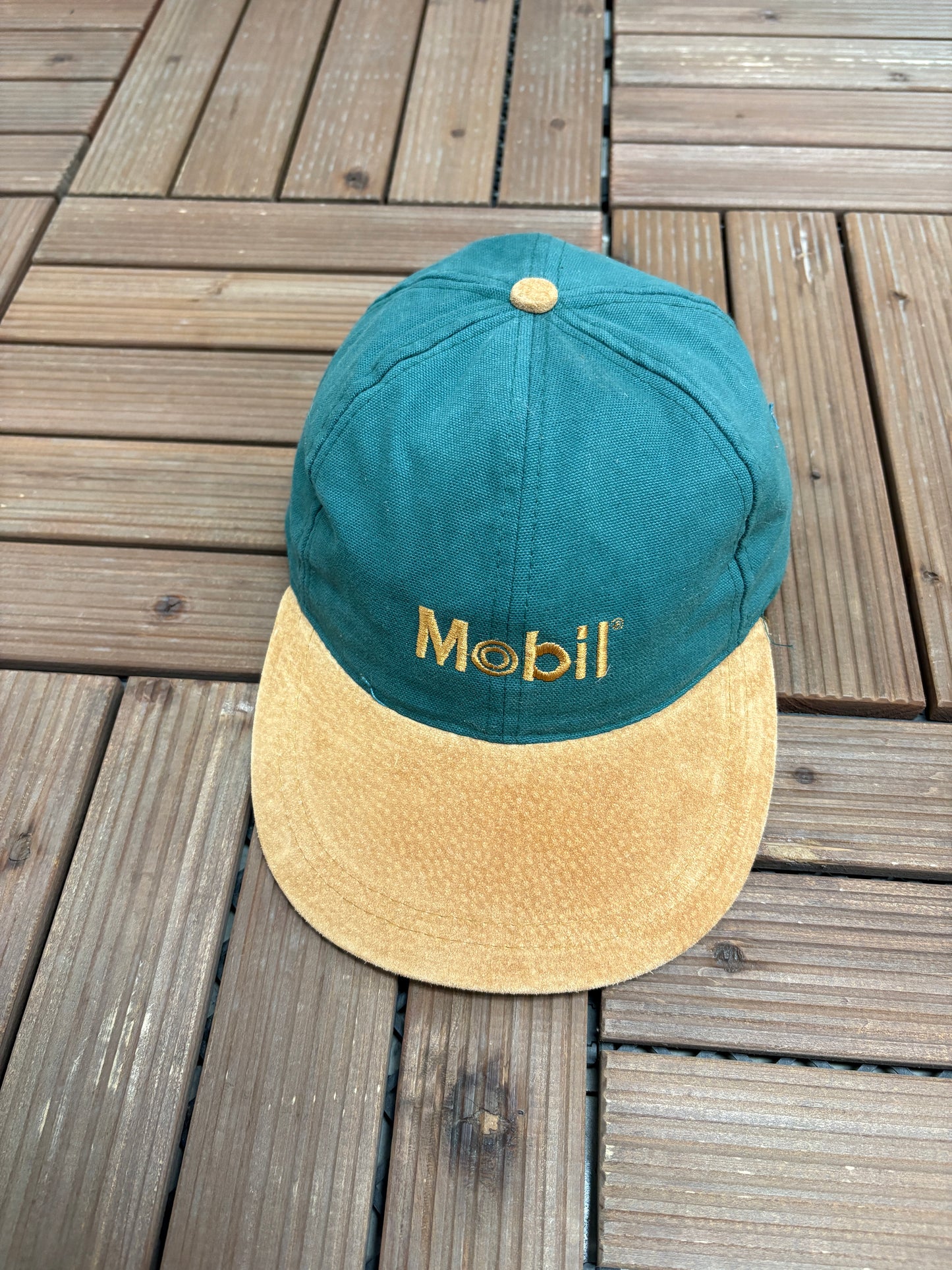 Mobil Embroidered Graphic Hat | Metal Clasp | Vintage 1990s Promotional Green Cap |