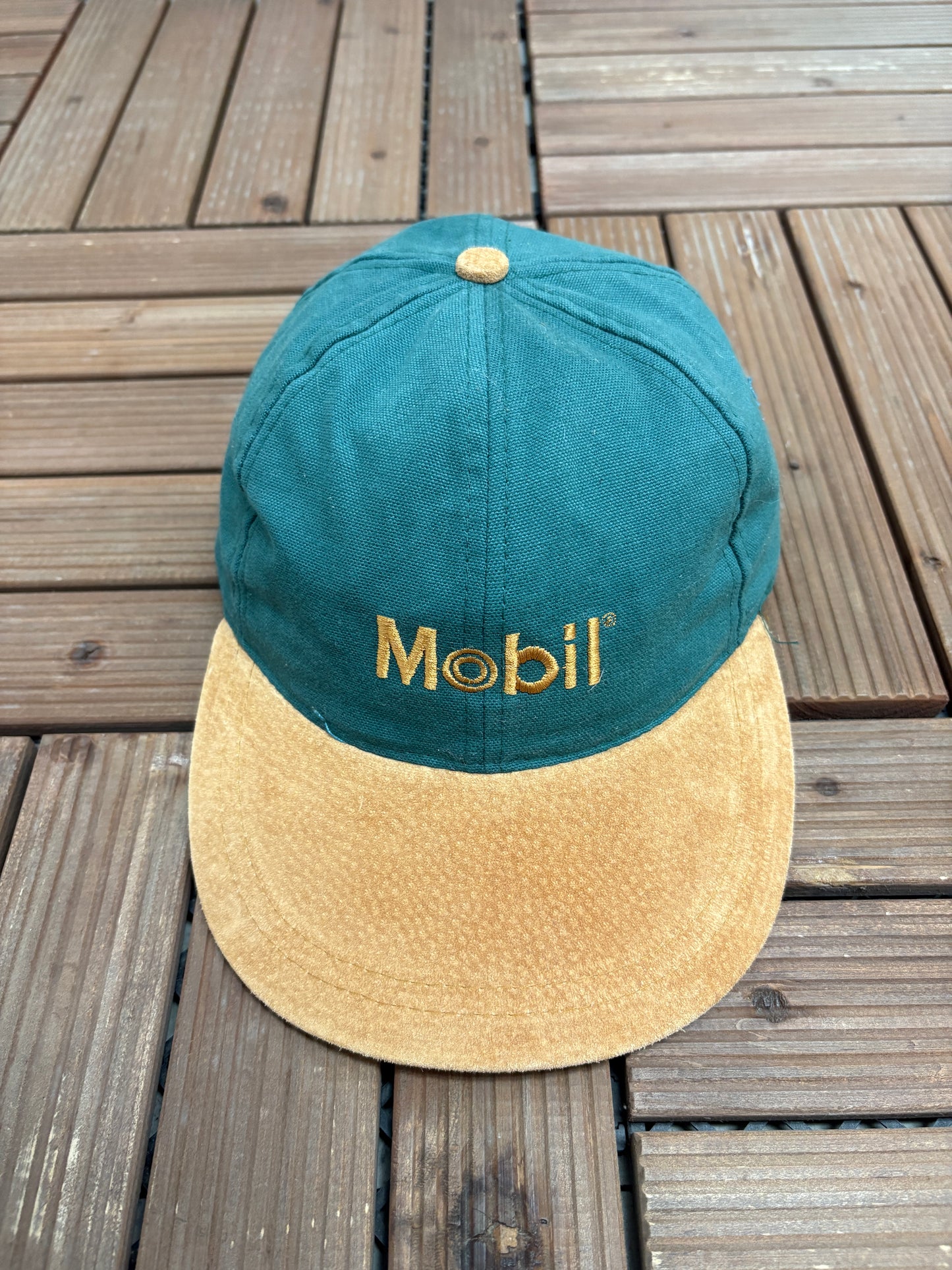 Mobil Embroidered Graphic Hat | Metal Clasp | Vintage 1990s Promotional Green Cap |