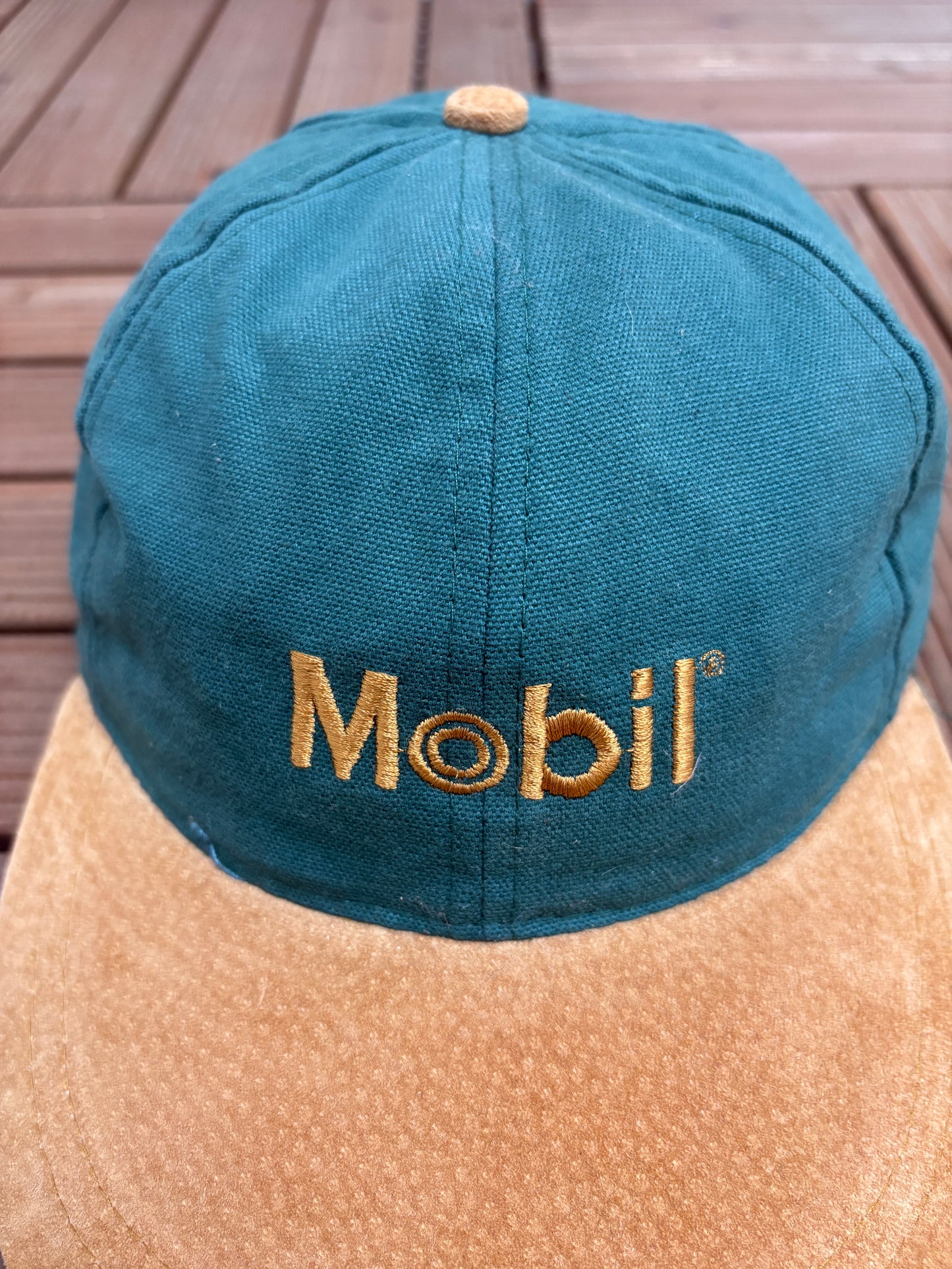 Mobil Embroidered Graphic Hat | Metal Clasp | Vintage 1990s Promotional Green Cap |