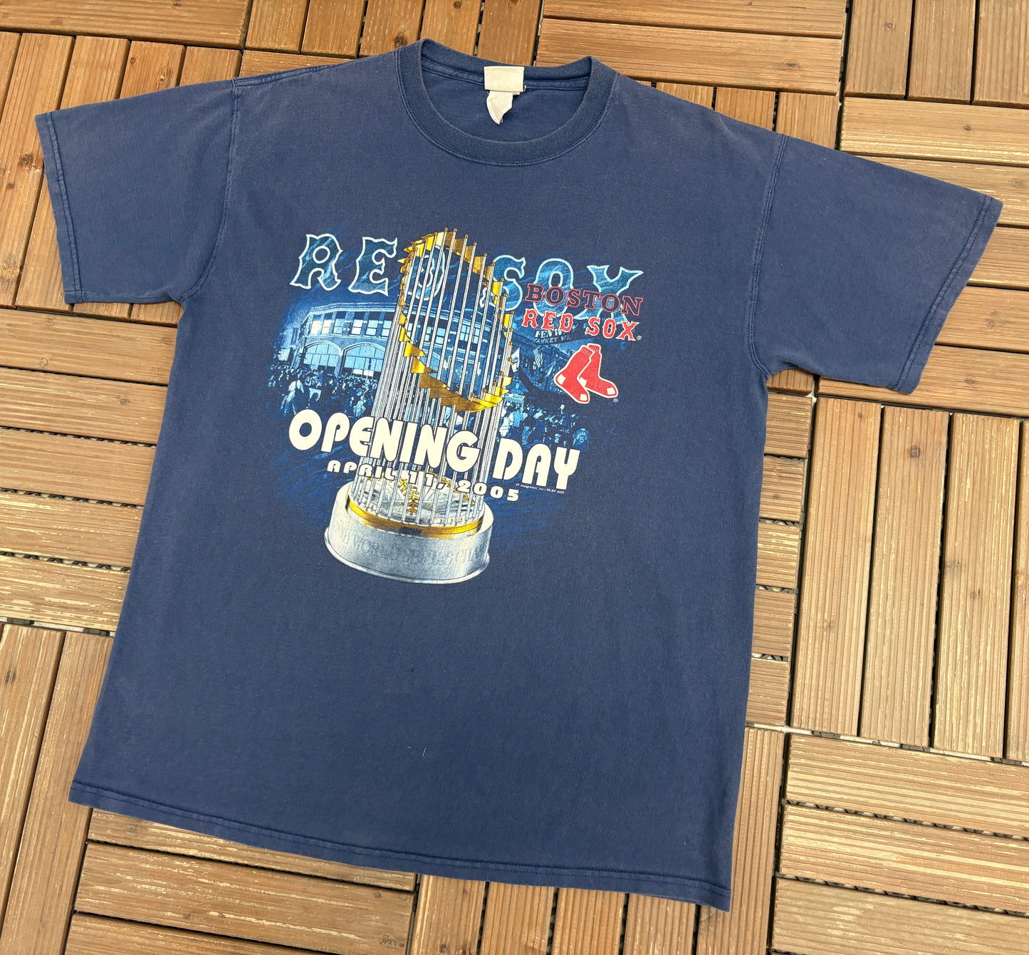 Boston Red Sox Opening Day 2005 Graphic Tee | Size X-Large | Vintage 2000s MLB Baseball Blue T-Shirt |