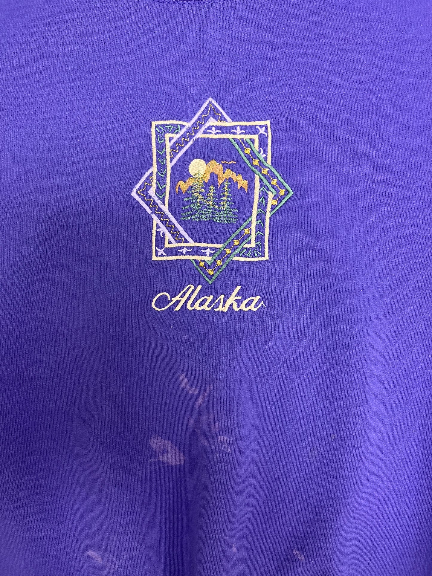 Alaska Embroidered Graphic Turtleneck | Size Medium | Vintage 1990s Tourist Promotional Purple Sweater |