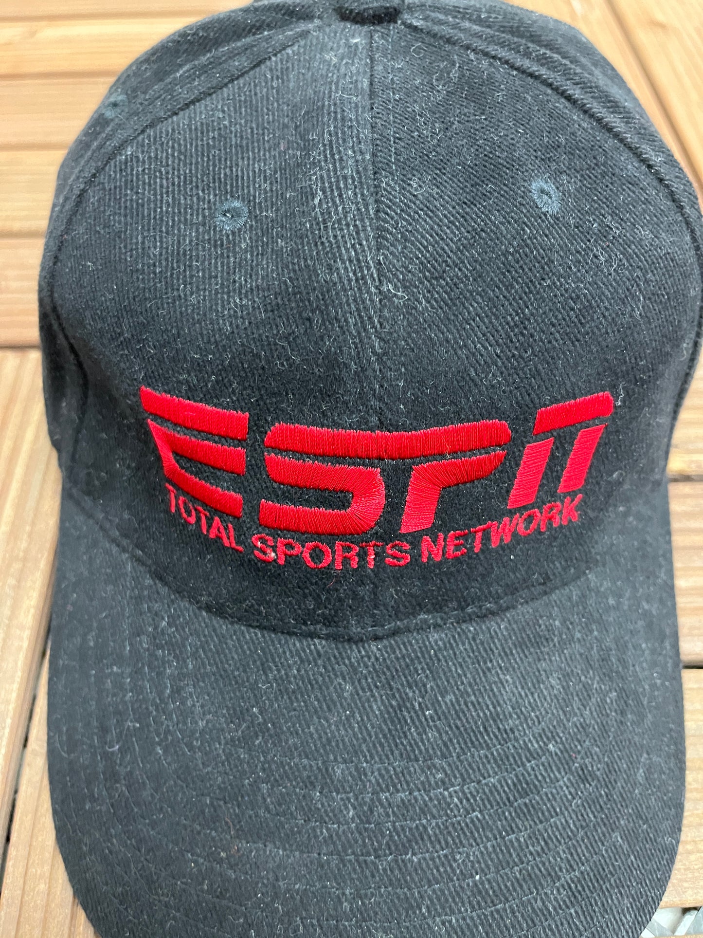 ESPN Total Sports Network Embroidered Graphic Hat | Metal Clasp | Vintage 2000s Promotional Black Cap |