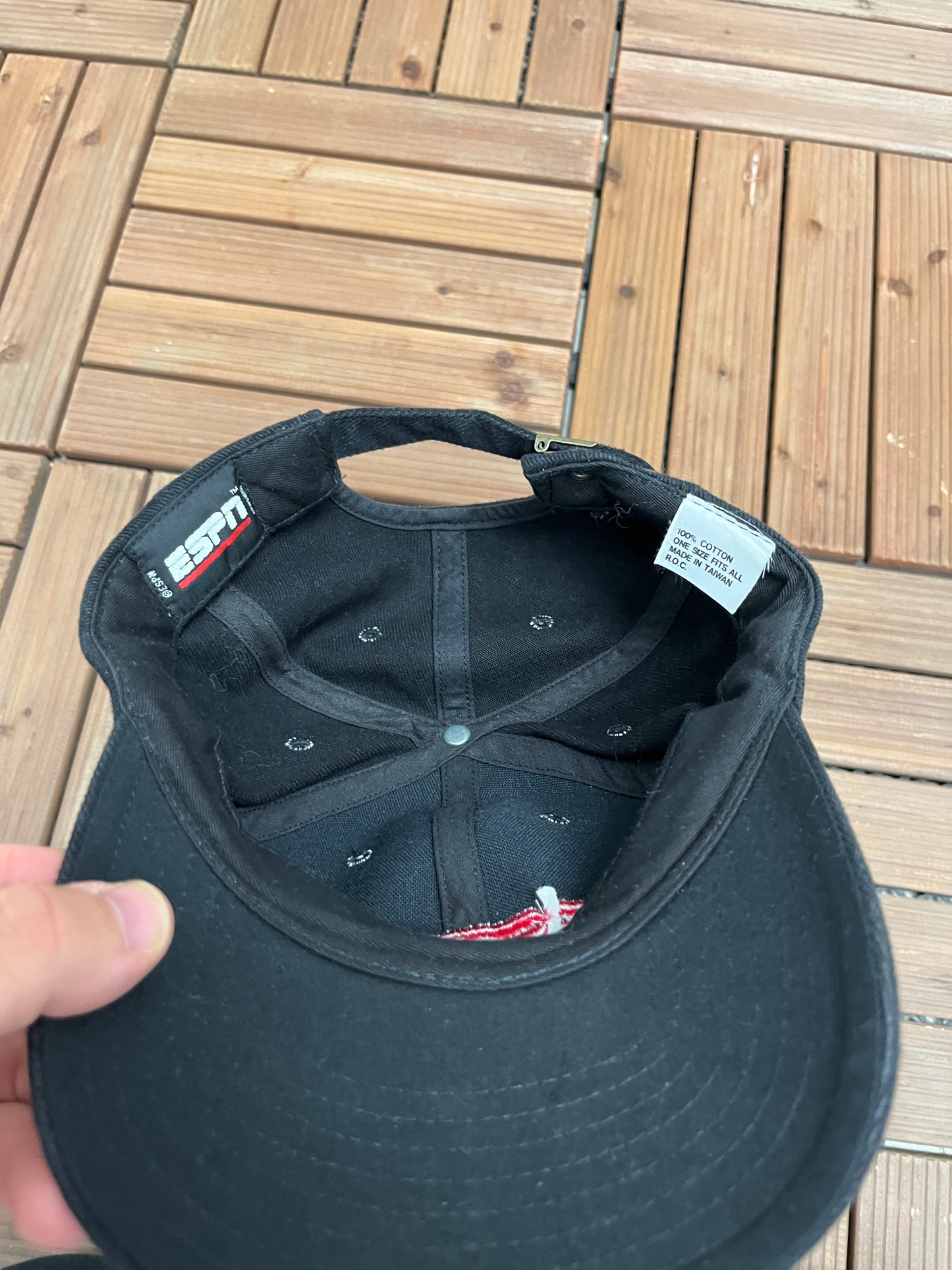 ESPN Total Sports Network Embroidered Graphic Hat | Metal Clasp | Vintage 2000s Promotional Black Cap |