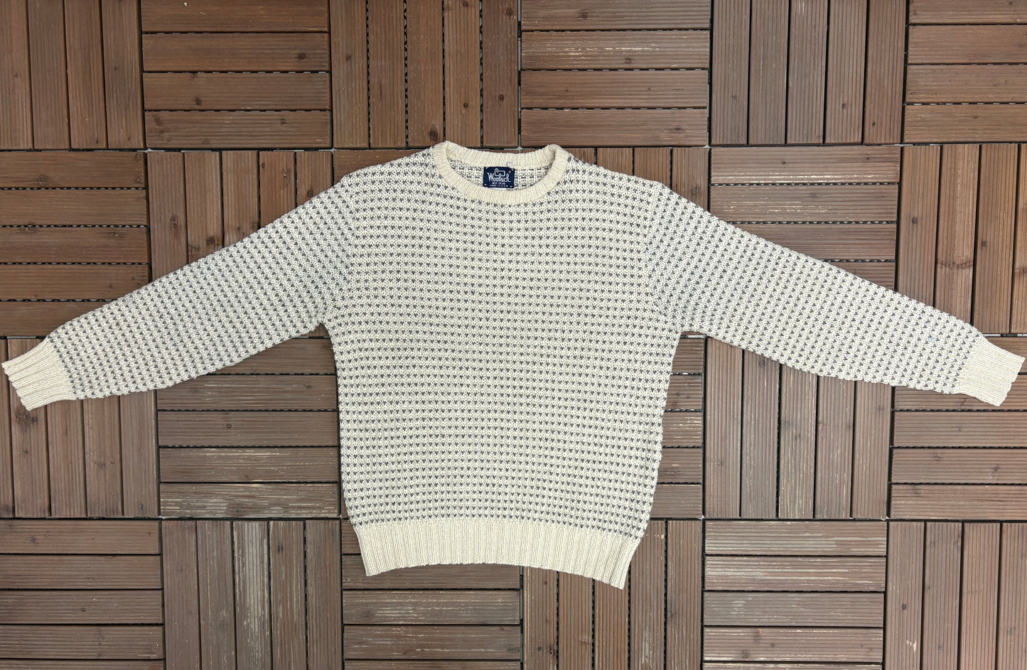Woolrich Dotted Striped Knit Sweater | Size X-Large | Vintage 1990s Wool White Sweatshirt |