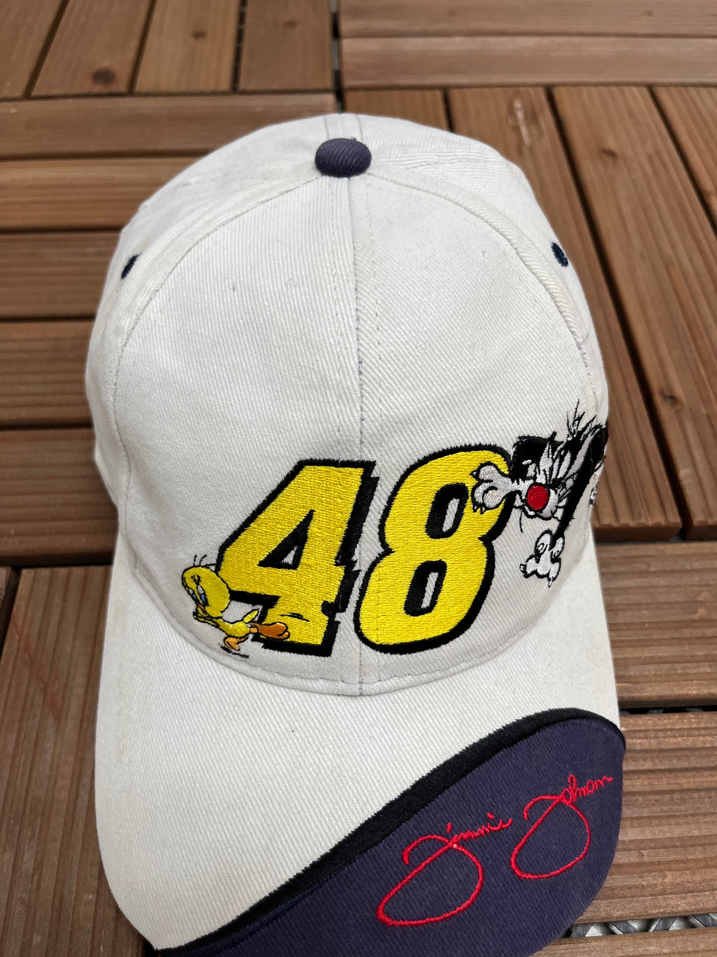Jimmie Johnson Looney Tunes Graphic Hat | Strap Back | Vintage 2000s NASCAR Racing Grey Cap |