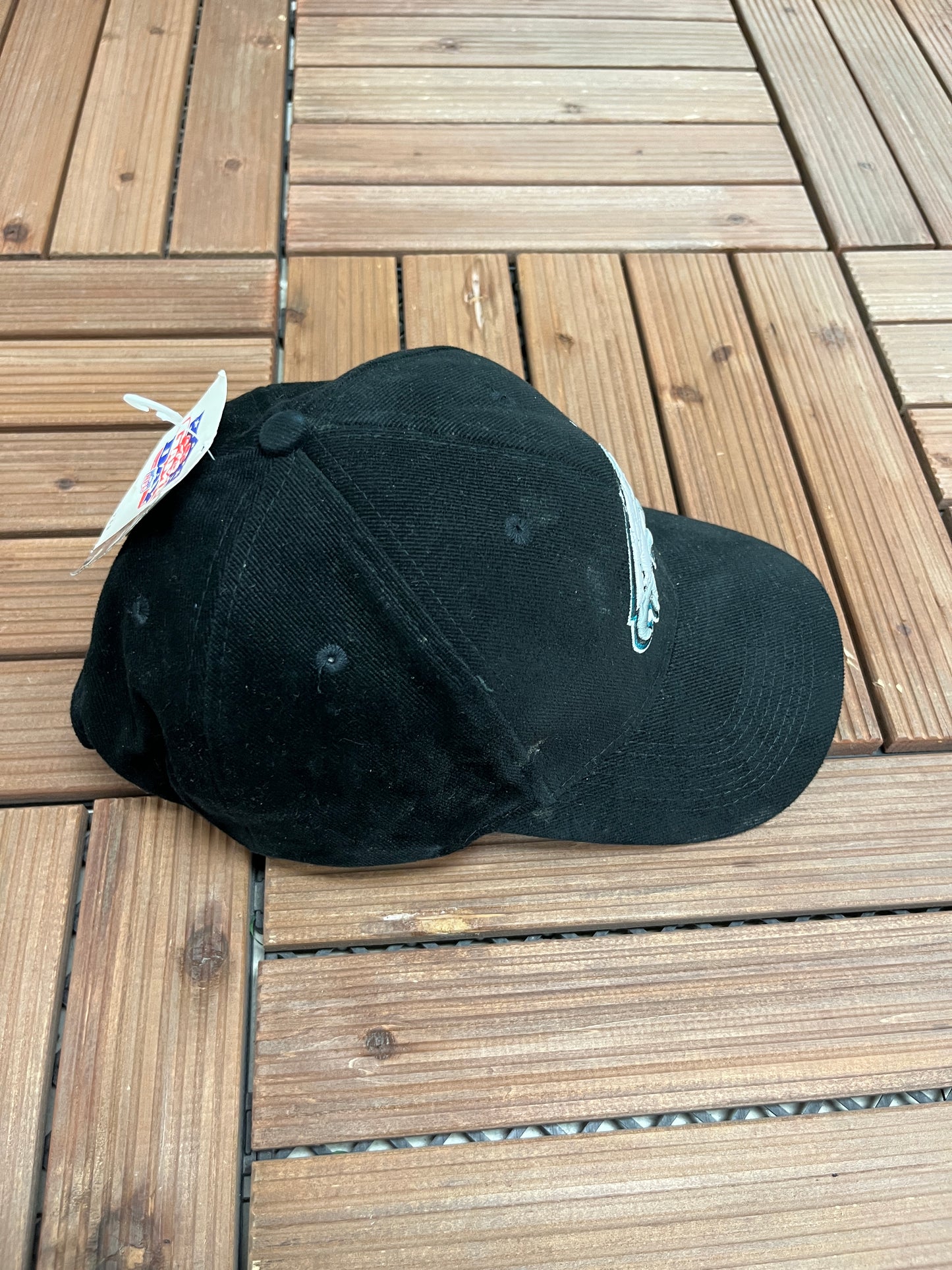 Philadelphia Eagles Stitched Graphic Hat | Strap Back | Vintage 2000s NFL Football Black Cap |
