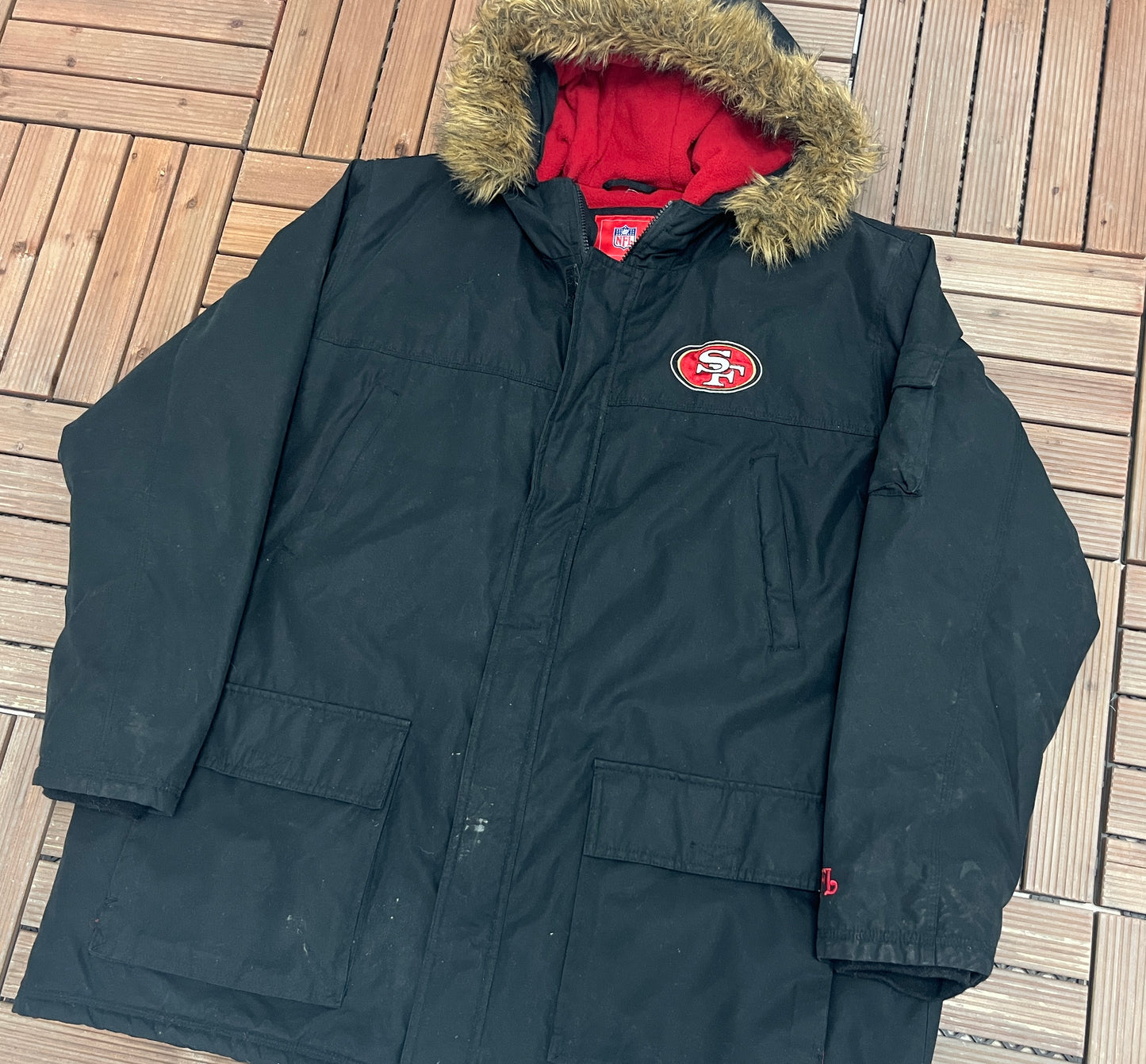 San Francisco 49ers Graphic Jacket | Size XX-Large | Vintage 2000s NFL Football Black Jacket |