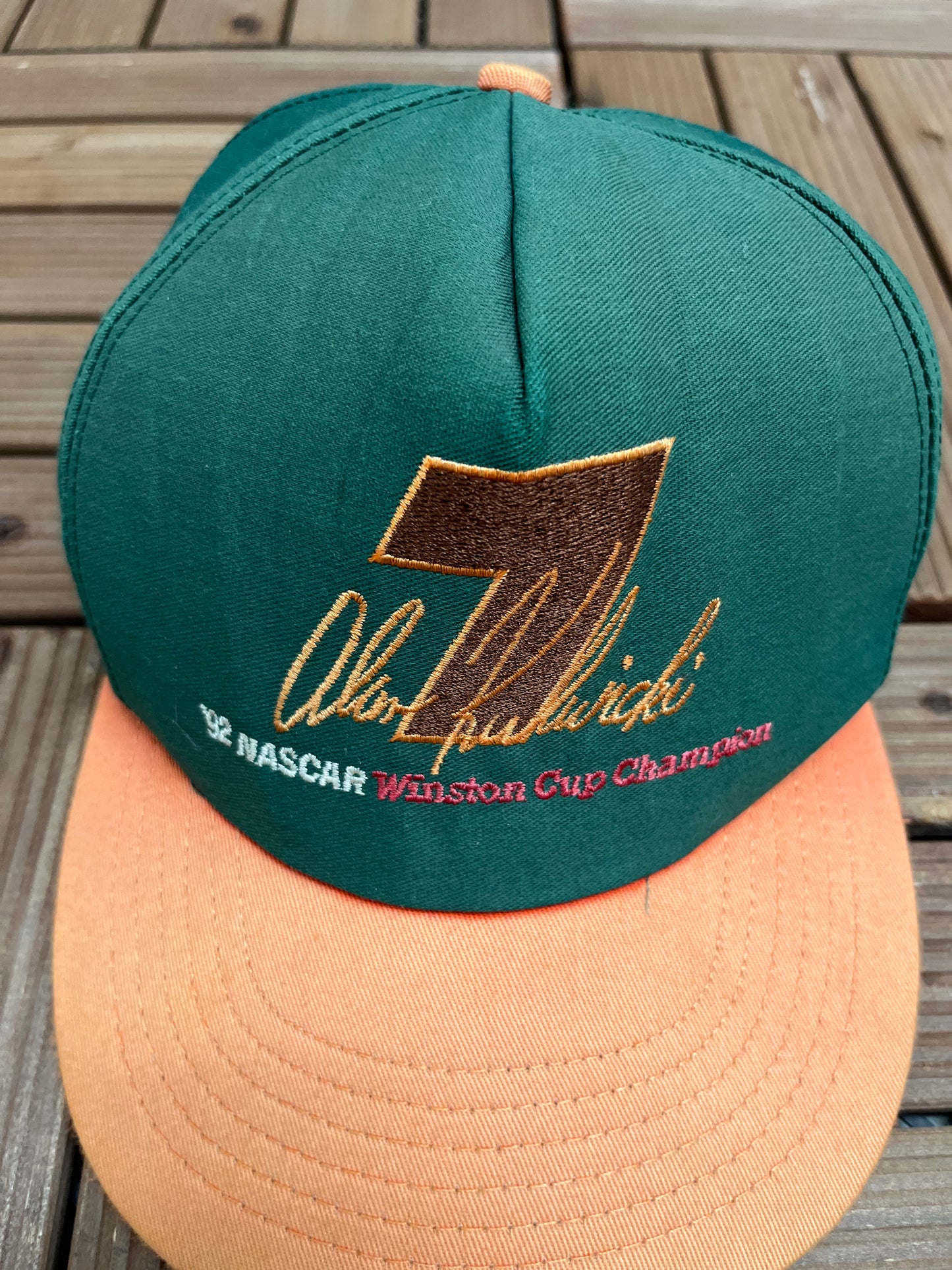 Alan Kulwicki '92 NASCAR Winston Cup Champion Graphic Hat | Snap Back | Vintage 1990s Racing Green Cap |