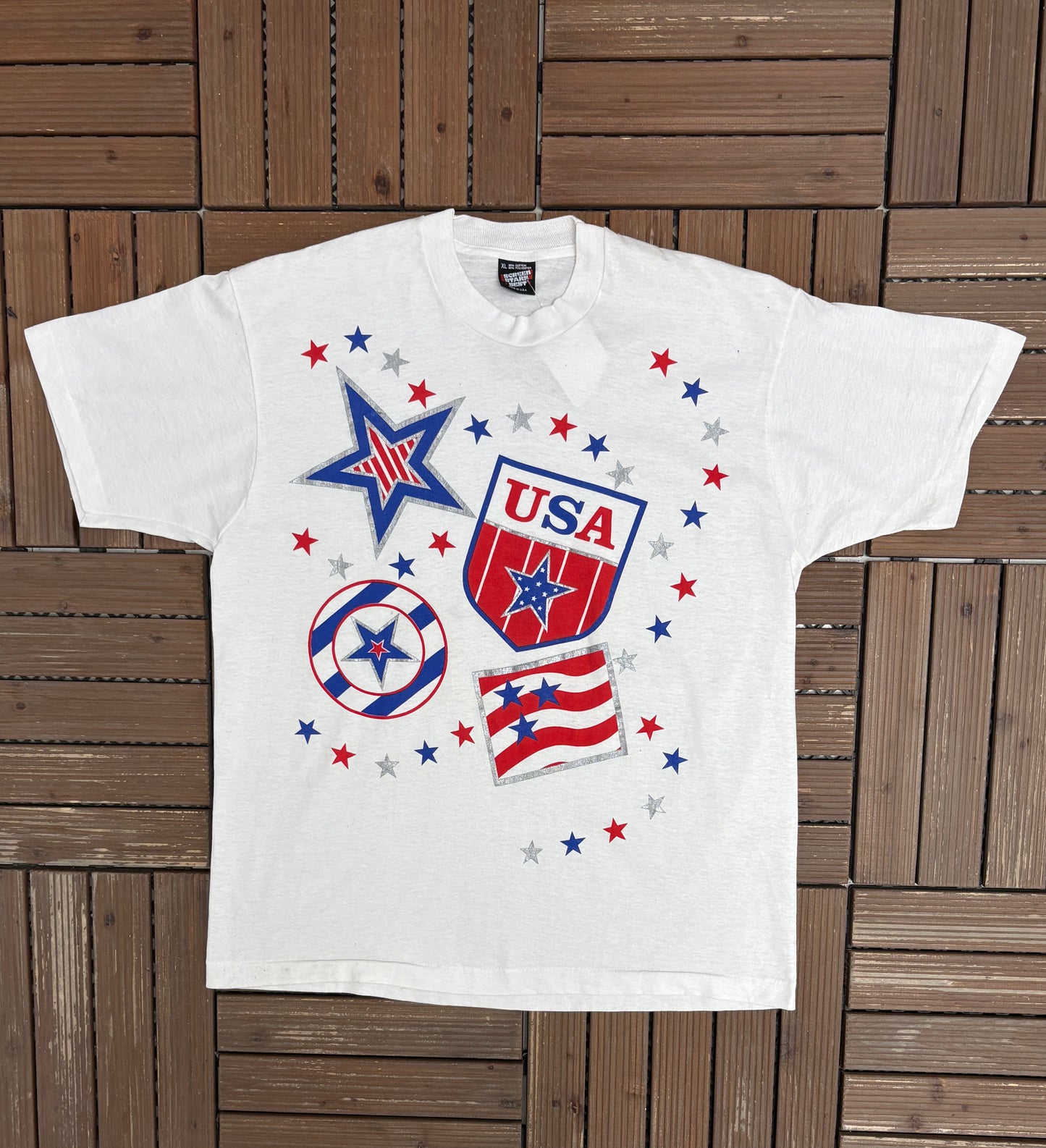 United States of America Big Print Graphic Tee | Size X-Large | Vintage 1990s Single Stitch Tourist T-Shirt |