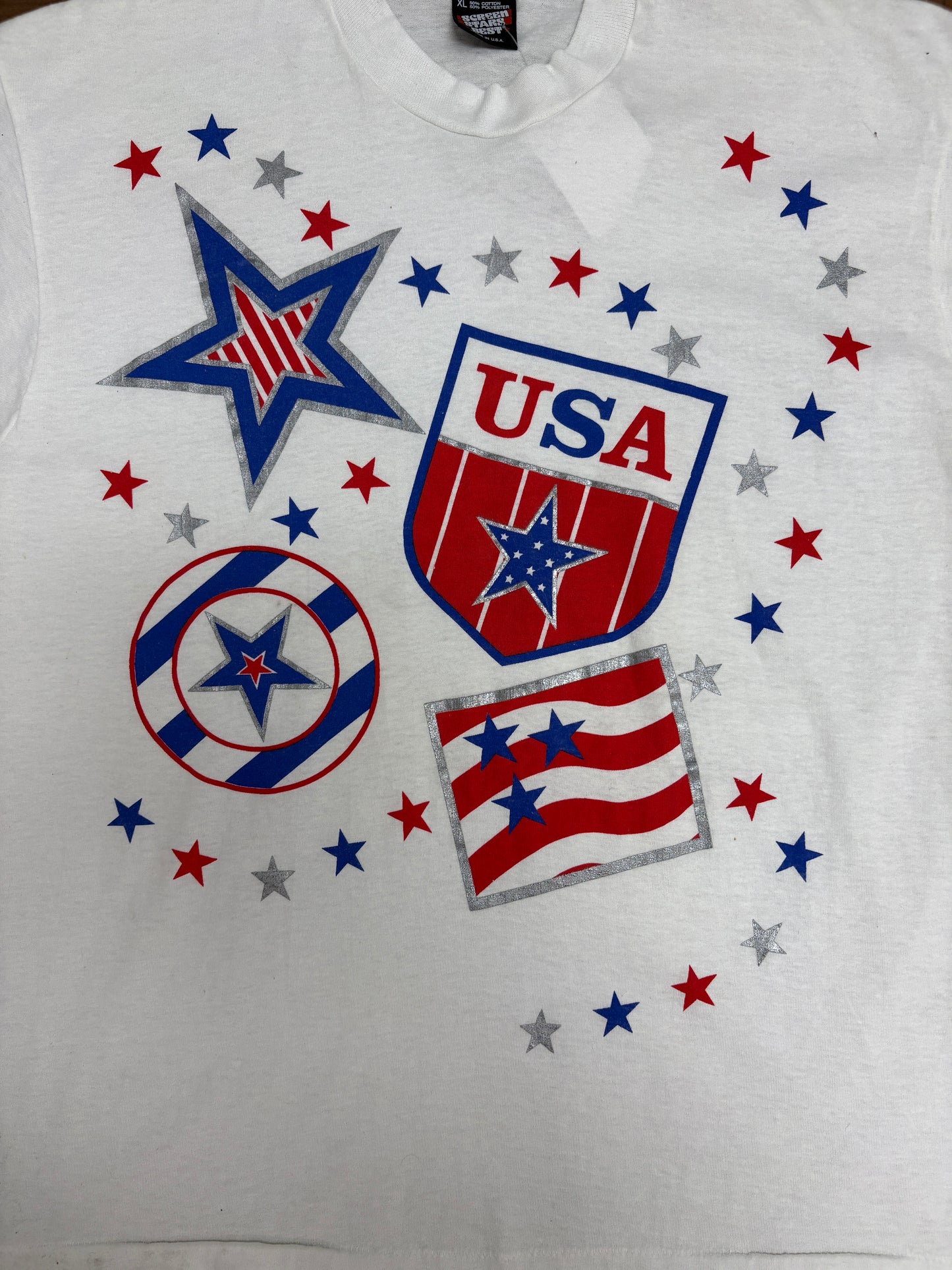 United States of America Big Print Graphic Tee | Size X-Large | Vintage 1990s Single Stitch Tourist T-Shirt |