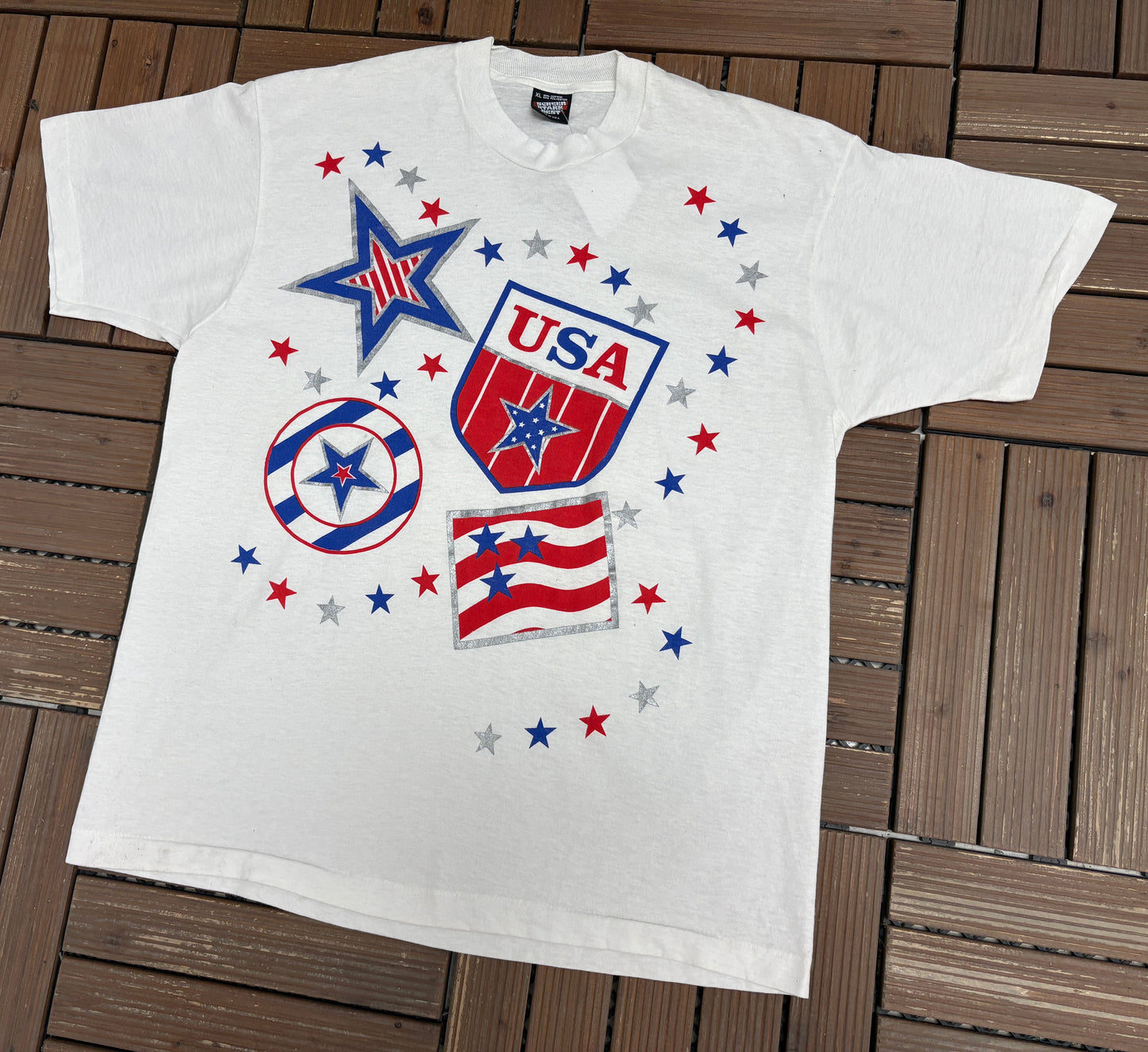 United States of America Big Print Graphic Tee | Size X-Large | Vintage 1990s Single Stitch Tourist T-Shirt |