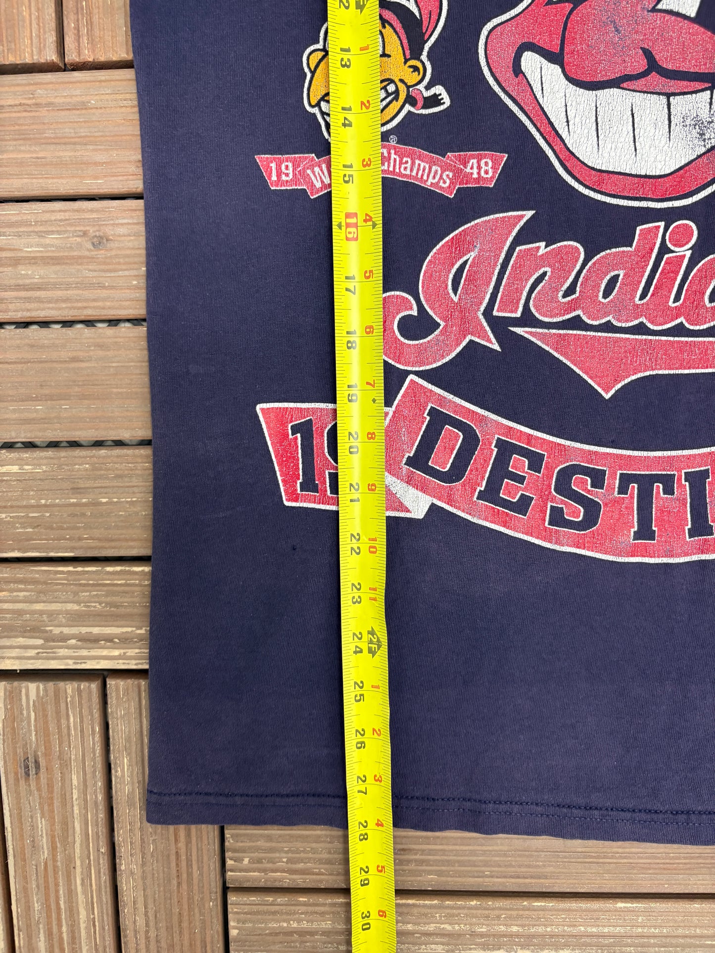 Cleveland Indians Team Of Destiny Graphic Tee | Size Medium | Vintage 1990s MLB Baseball Blue T-Shirt |