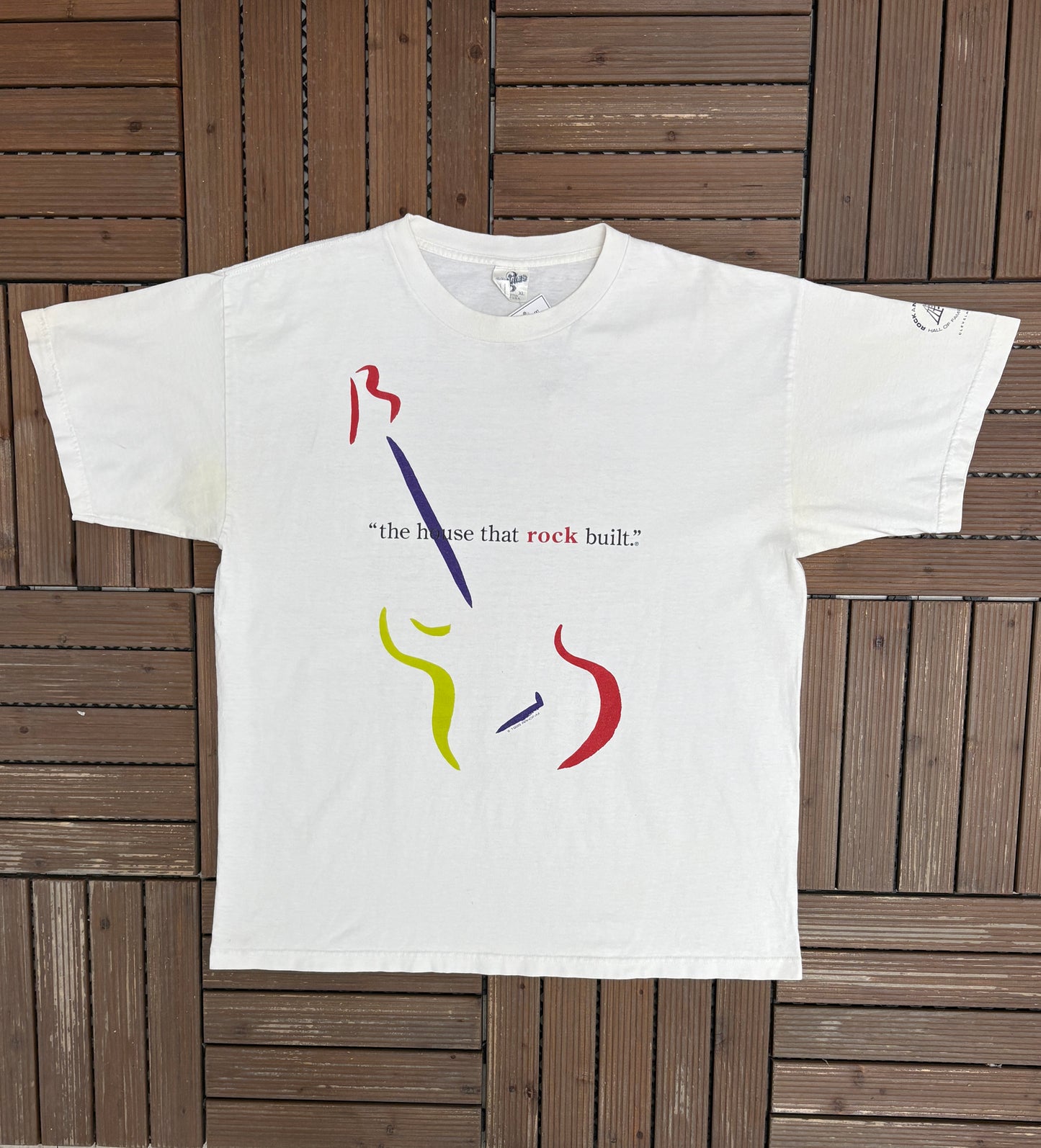 The House That Built Rock Graphic Tee | Size X-Large | Vintage 1990s Rock & Roll Hall Of Fame White T-Shirt |