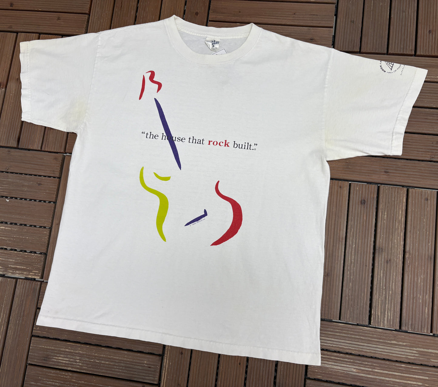 The House That Built Rock Graphic Tee | Size X-Large | Vintage 1990s Rock & Roll Hall Of Fame White T-Shirt |