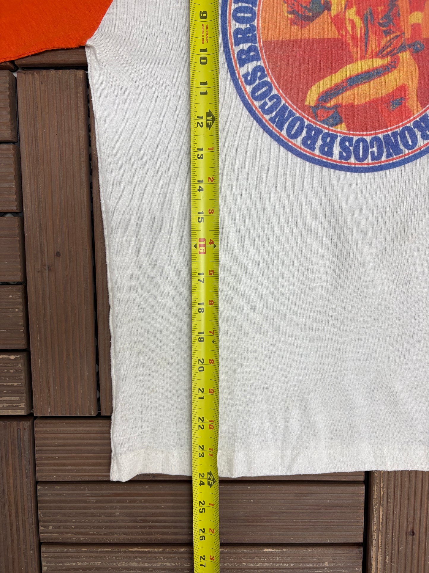 Denver Broncos Graphic Tee | Size Small | Vintage 1980s NFL Football White Long Sleeve |