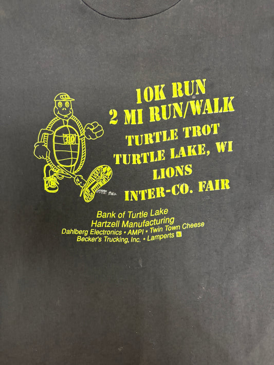 10K Run & Turtle Trot Turtle Lake, Wisconsin Graphic Tee | Size X-Large | Vintage 1990s Single Stitch Black T-Shirt |