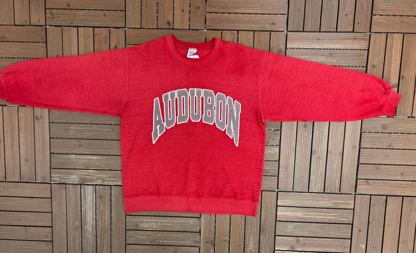 Audubon Spell Out Graphic Crewneck | Size X-Large | Vintage 1990s Made in USA Red Sweater |