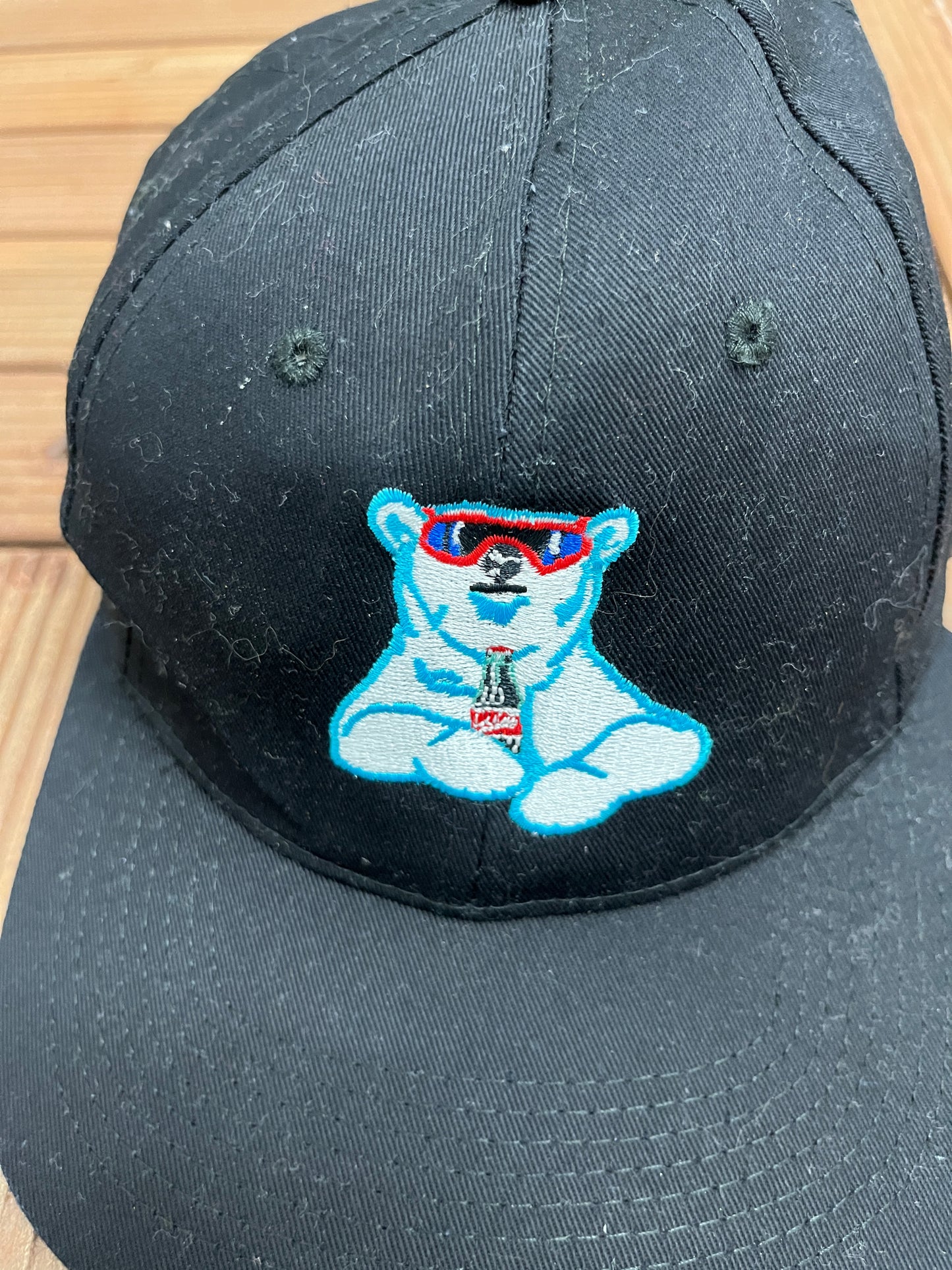 Coca-Cola Polar Bear Embroidered Graphic Hat | Snap Back | Vintage 1990s Promotional Black Cap |