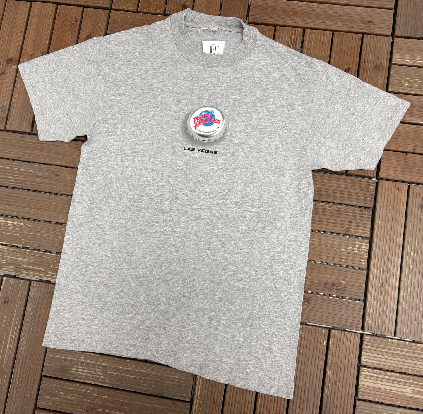 Planet Hollywood Las Vegas Graphic Tee | Size Large | Vintage 2000s Promotional Grey T-Shirt |