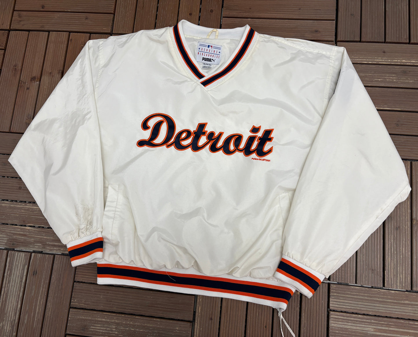 Detroit Tigers Stitched Windbreaker | Size X-Large | Vintage 2000s MLB Baseball White Jacket |
