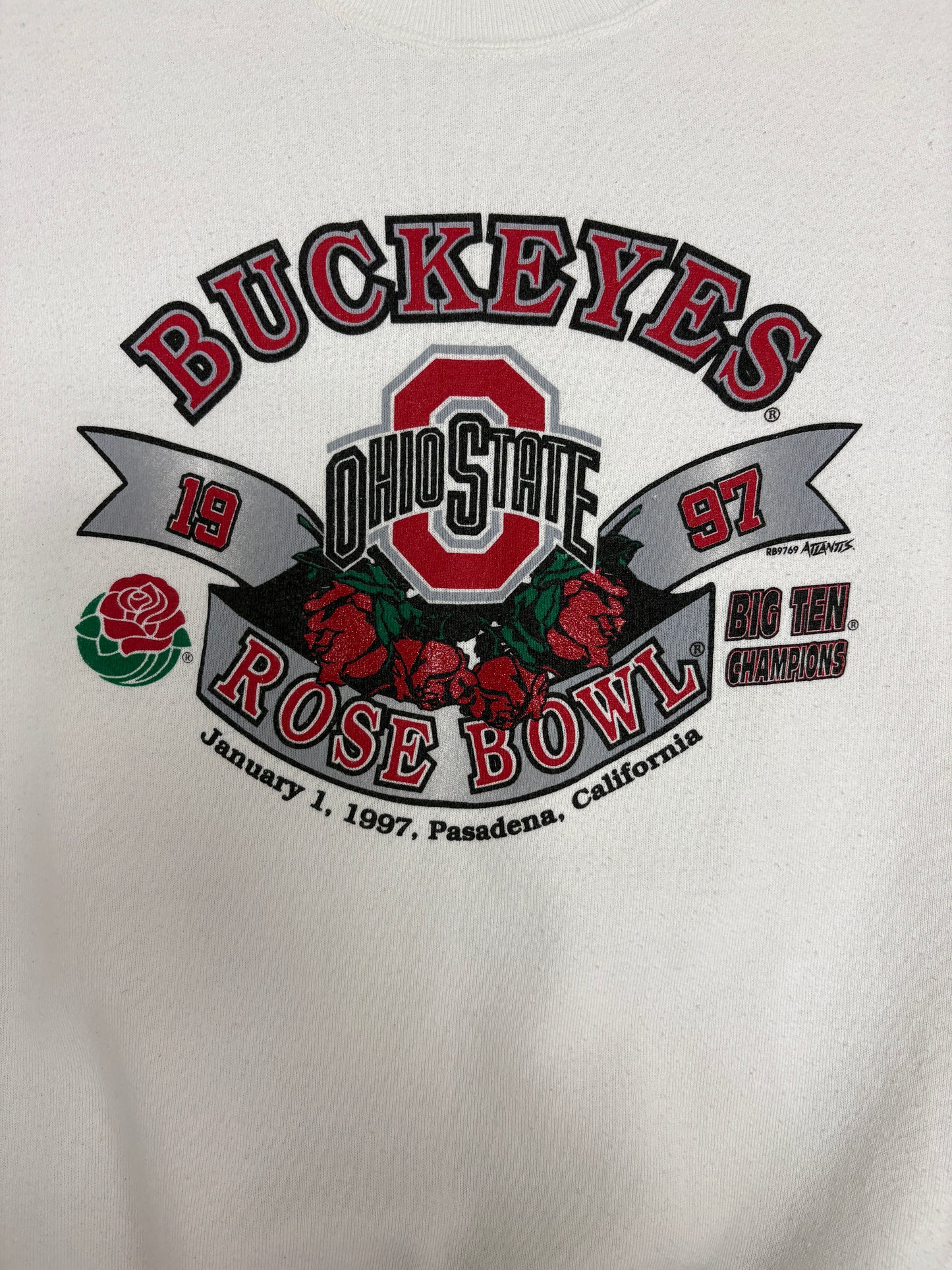 Ohio State Buckeyes Rose Bowl 1997 Graphic Crewneck | Size X-Large | Vintage 1990s College White Sweater |