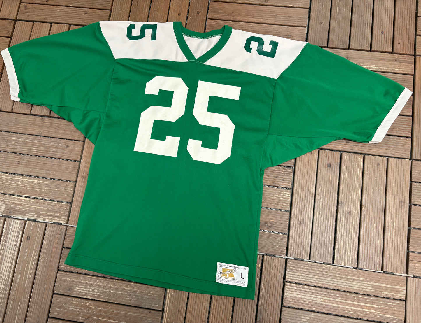 Green & White Football Jersey | Size Large | Vintage 1970s Football Russell Athletic Jersey |