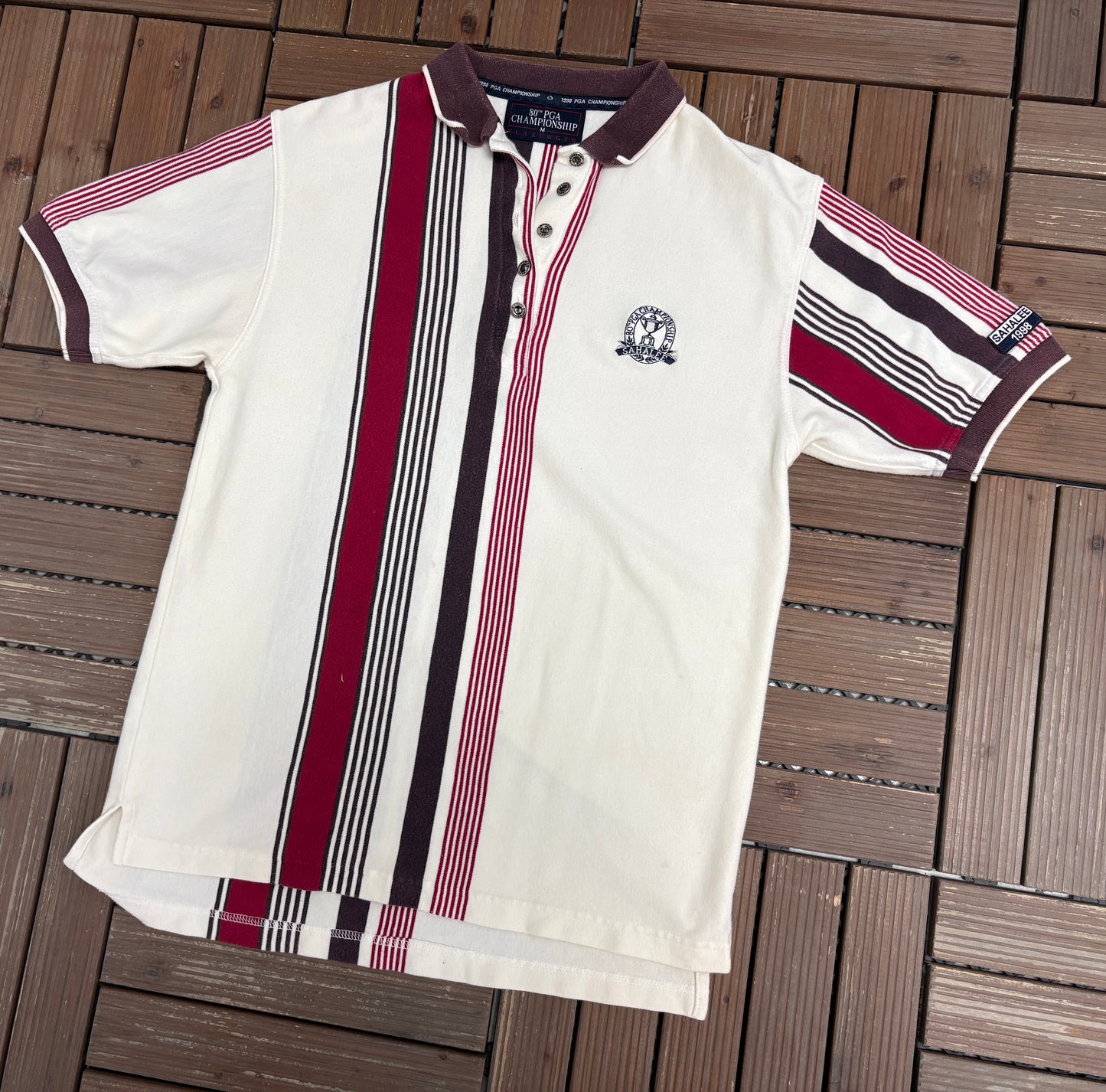 1998 PGA Championship Sahalee Golf Shirt | Size Medium | Vintage 1990s White Collared T-Shirt |