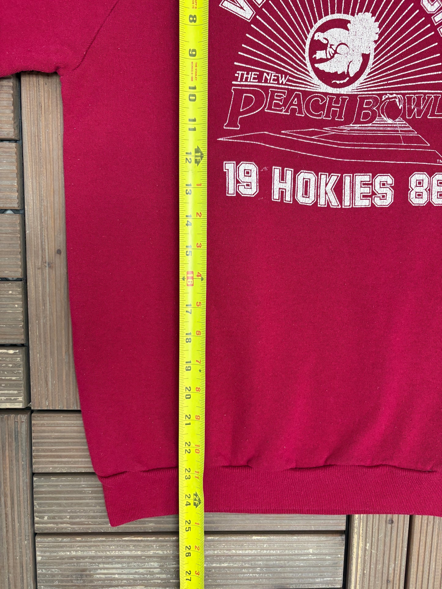 Virginia Tech Hokies Peach Bowl 1986 Graphic Crewneck | Size Medium | Vintage 1980s College Red Sweater |