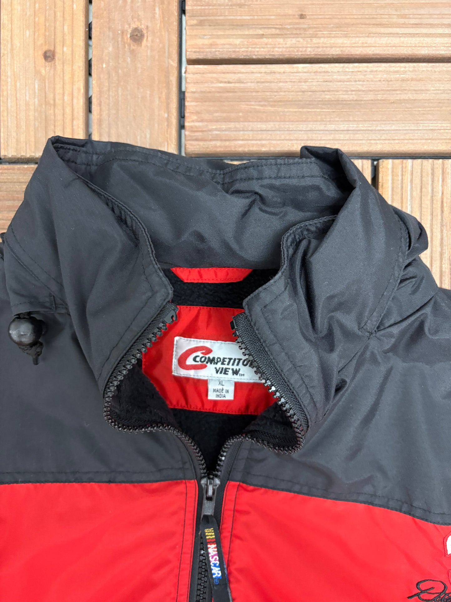 Dale Earnhardt Graphic Puffer Jacket | Size X-Large | Vintage 1990s NASCAR Racing Black Coat |