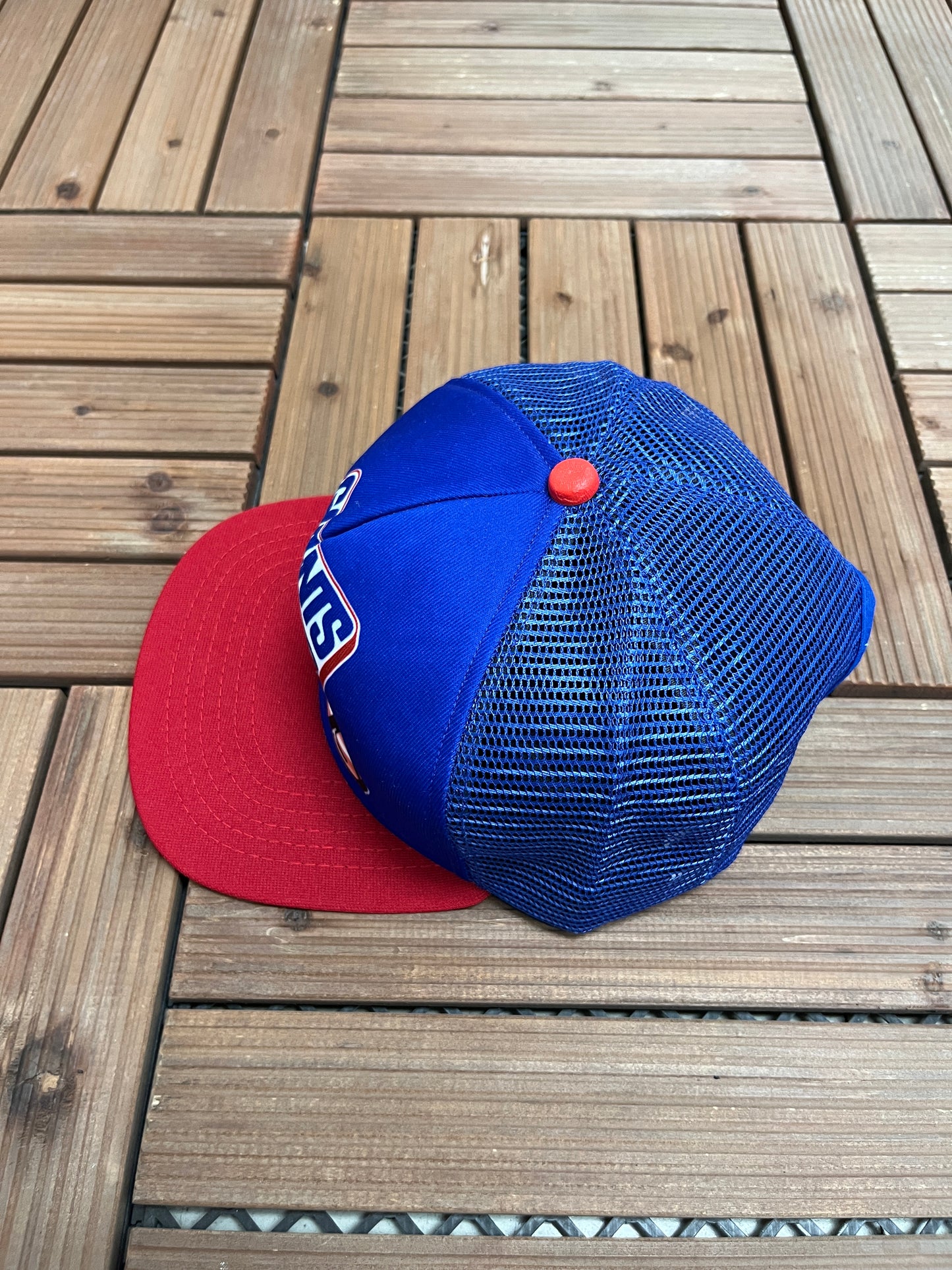 New York Giants Graphic Hat | Snap Back | Vintage 1990s NFL Football Trucker Blue Cap |