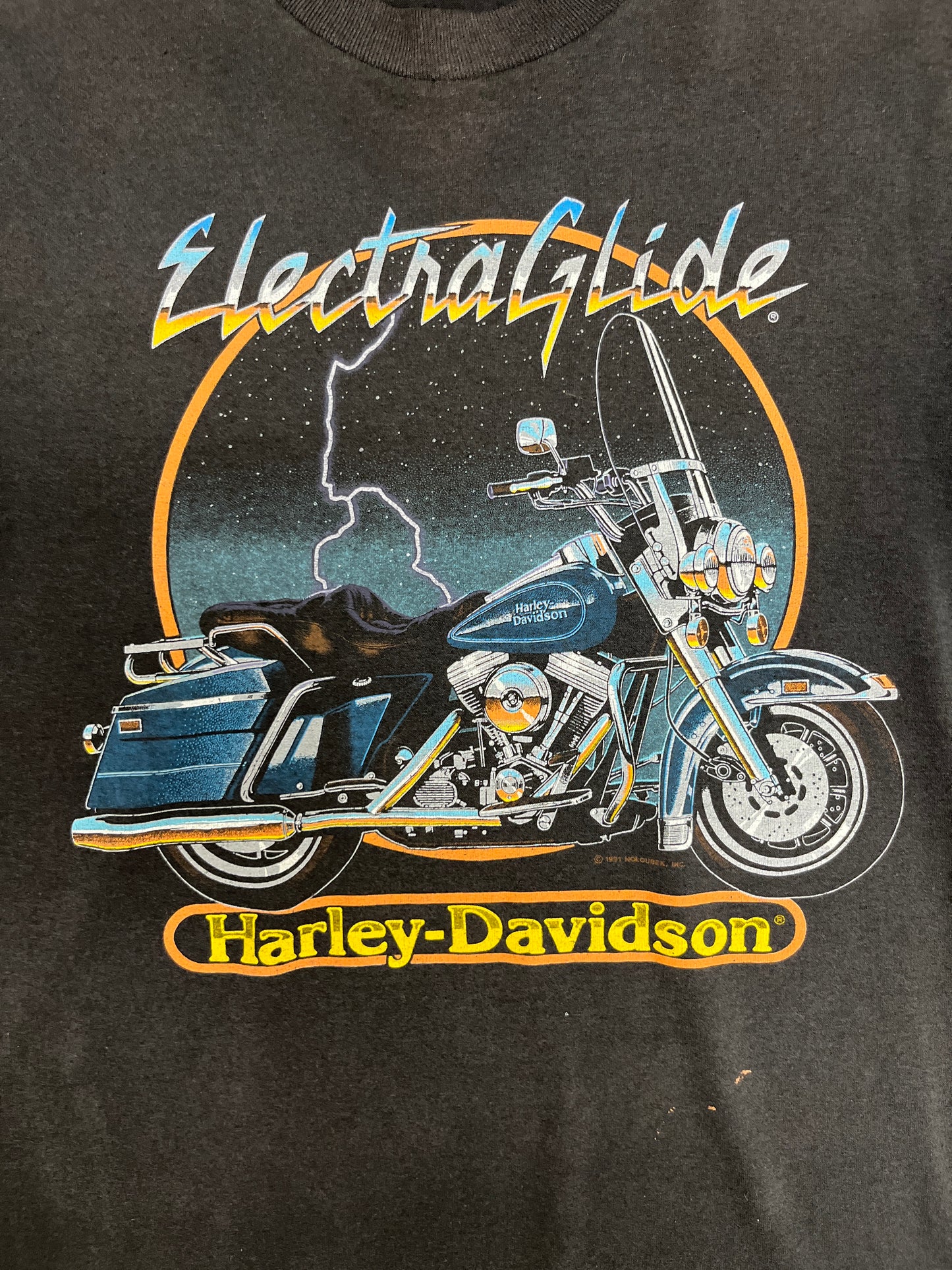 Harley Davidson Electra Glide Graphic Tee | Size Medium | Vintage 1990s Biker Motorcycle Black T-Shirt |