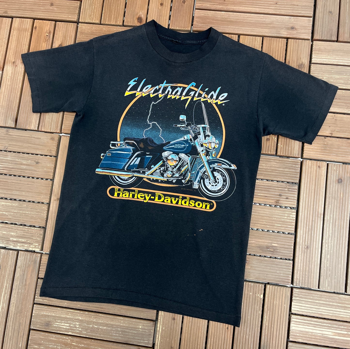 Harley Davidson Electra Glide Graphic Tee | Size Medium | Vintage 1990s Biker Motorcycle Black T-Shirt |