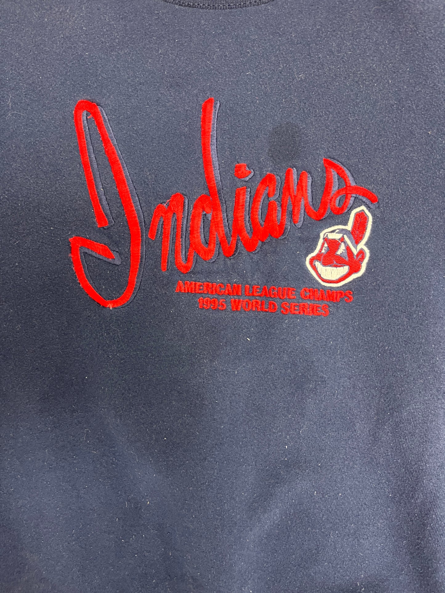 Cleveland Indians 1995 World Series Graphic Crewneck | Size X-Large | Vintage 1990s MLB Baseball Blue Sweater |