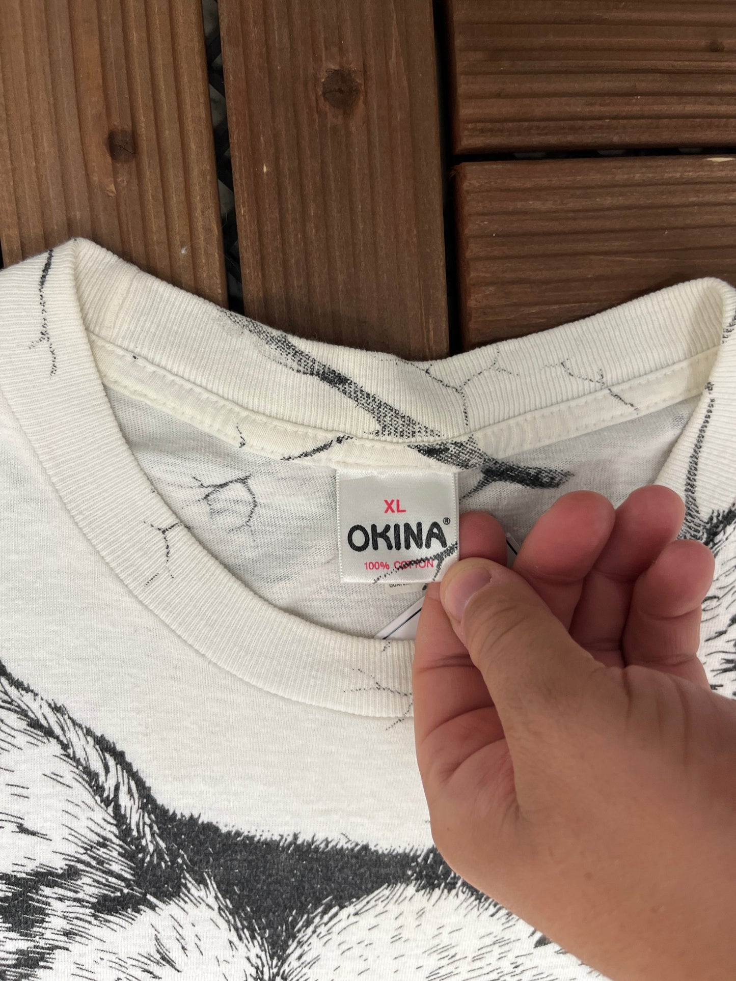 Wolf Scenic All Over Print Graphic Tee | Size X-Large | Vintage 1990s Single Stitch Wolf Animal White T-Shirt |